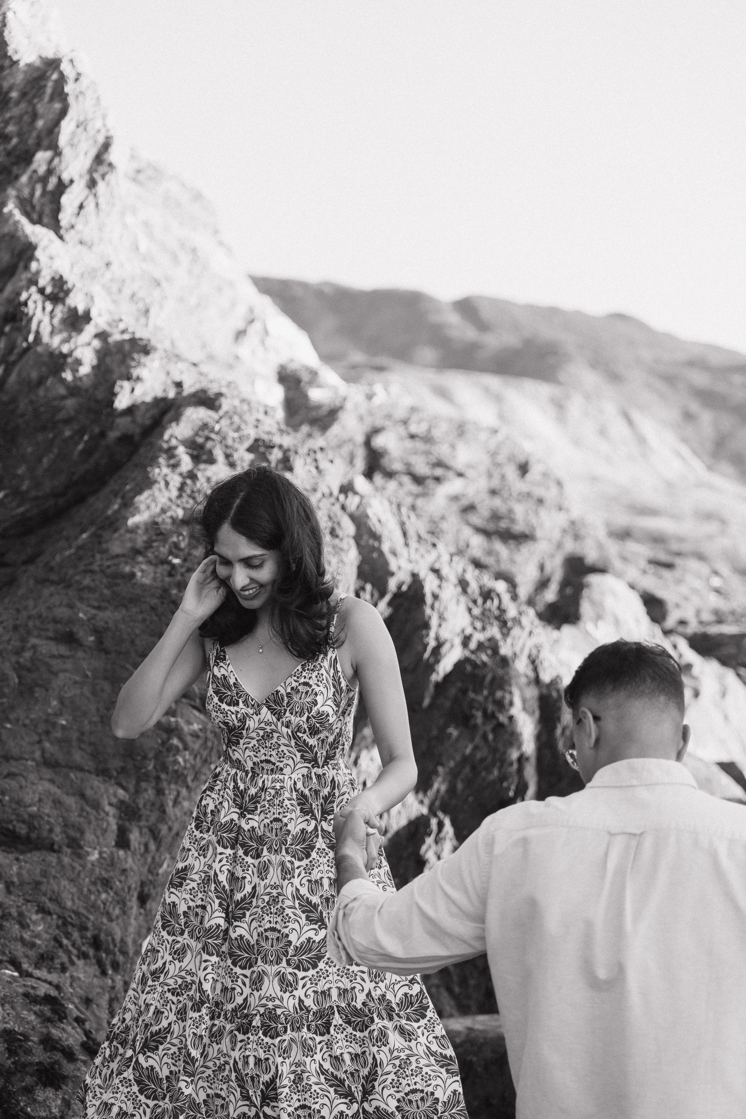 Engagement and Couple’s Photoshoot at Marshall’s Beach with iconic Golden Gate bridge view. Soulo Photography | San Francisco Bay Area Based Photographer