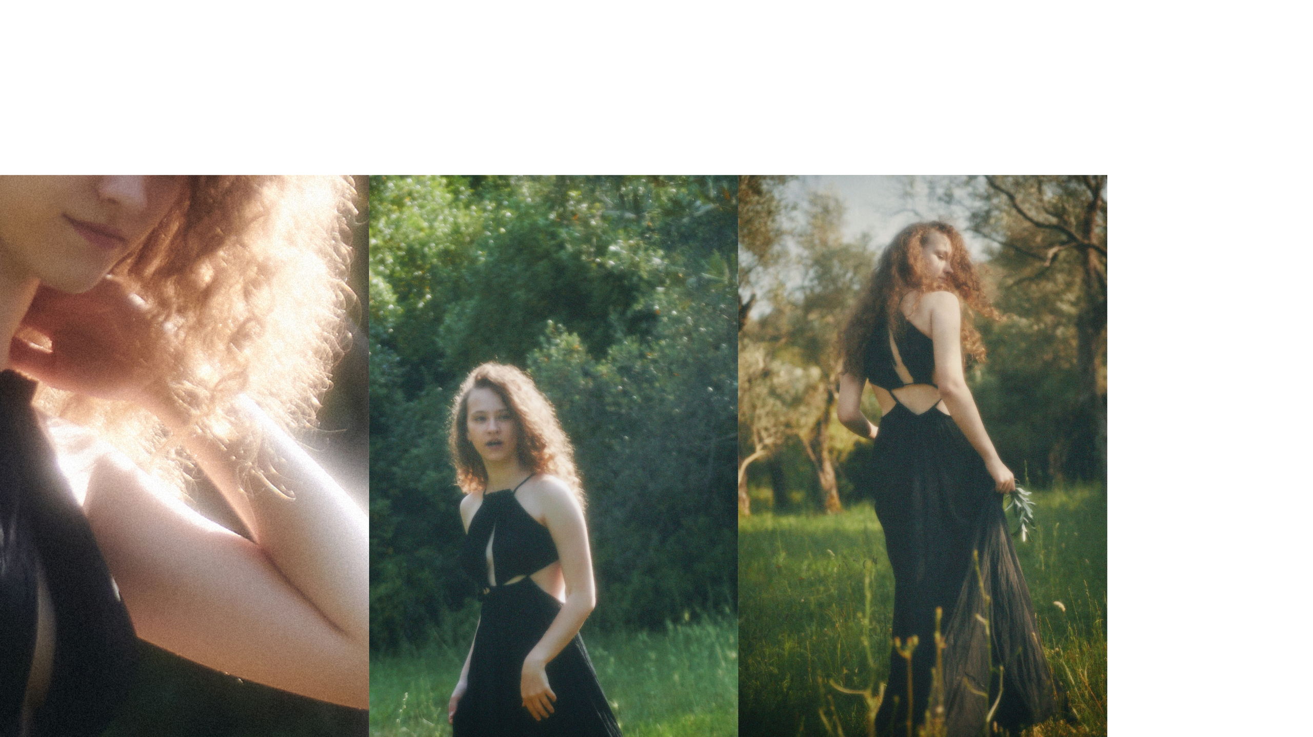 Fashion campaign for a clothing brand, photographed in a forest  in natural light