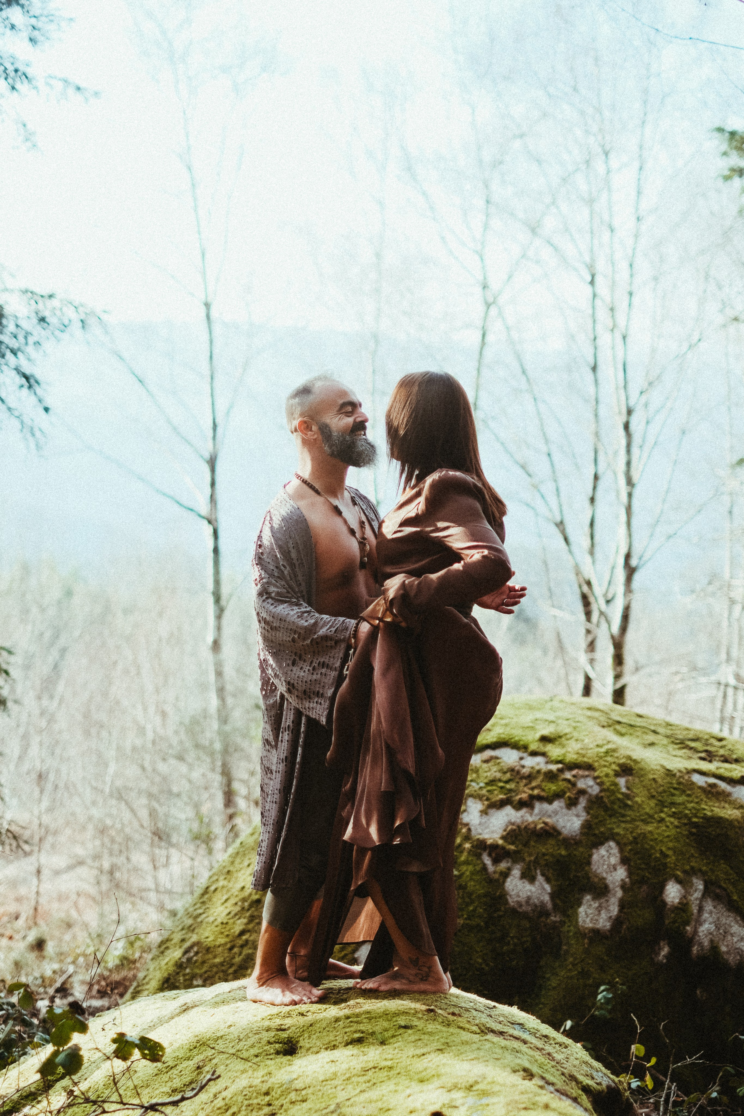 intimate couple embracing in nature during Portugal pre wedding shoot