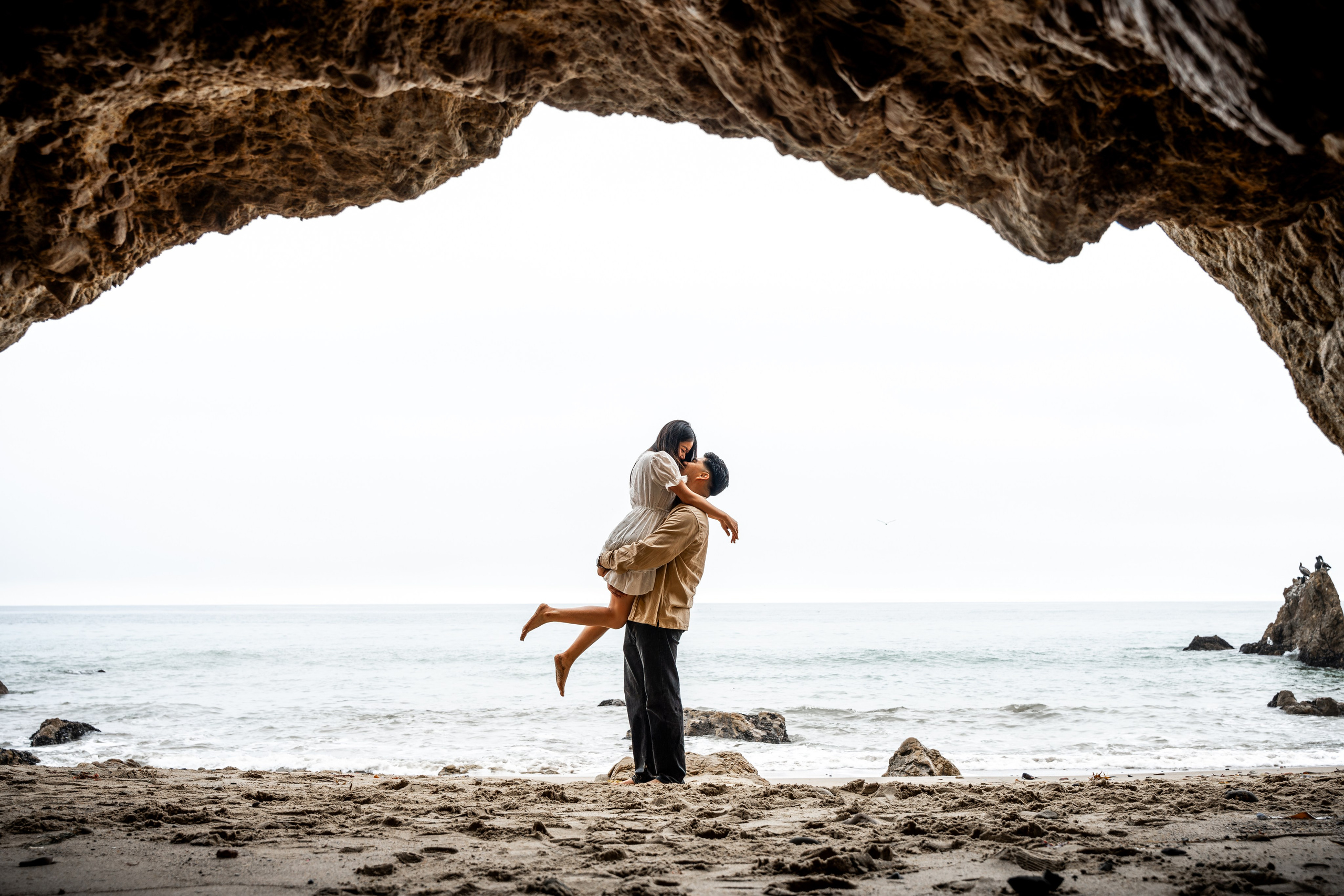 Engagement session at Malibu El Matador Beach light and airy photo