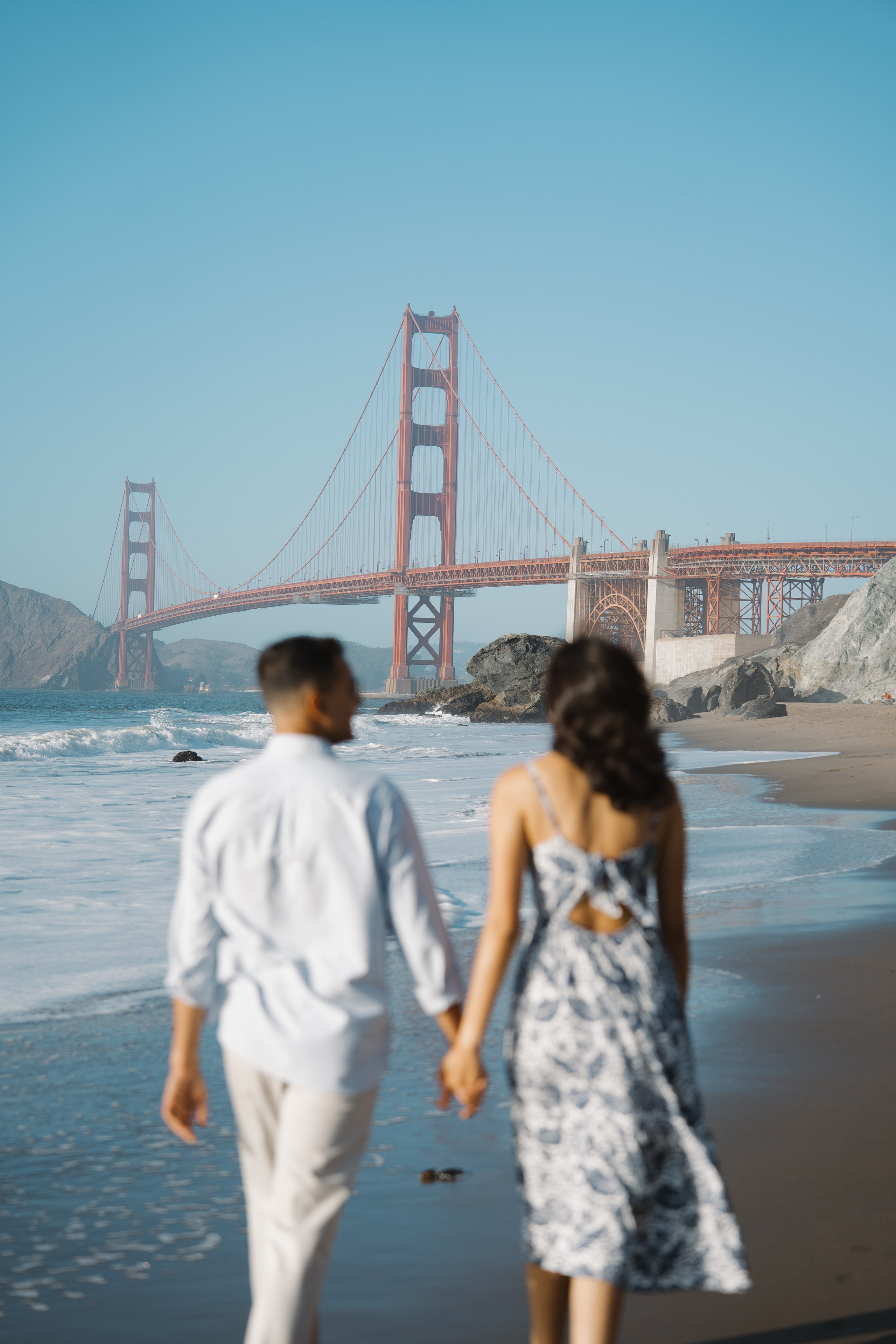 Engagement and Couple’s Photoshoot at Marshall’s Beach with iconic Golden Gate bridge view. Soulo Photography | San Francisco Bay Area Based Photographer