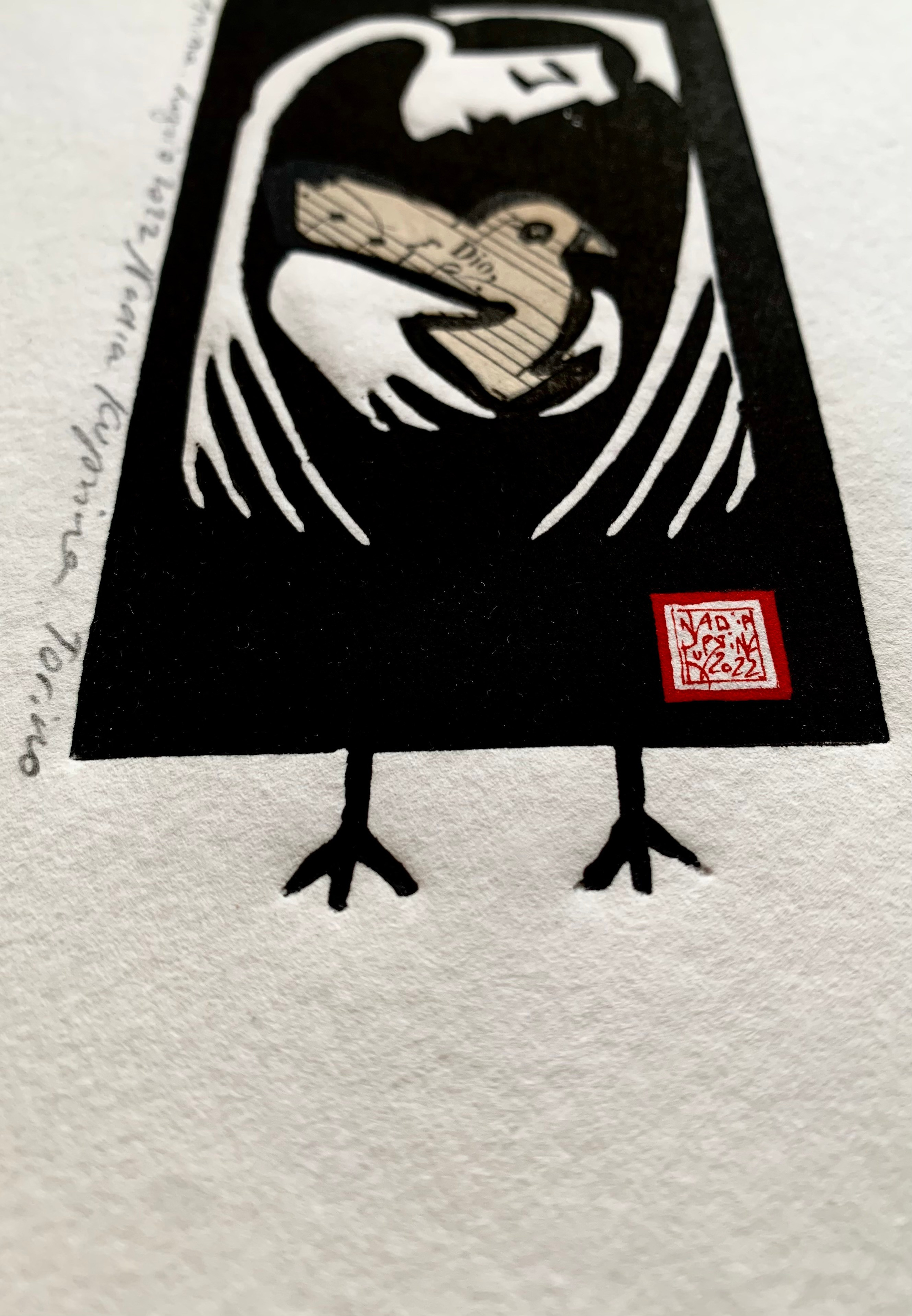 Small print, linocut, linogravure, linograbado, hand print, lovestory, family story, collage, collage art, collage print, Angelo, angel, soul, spirit, religion, care, blessing, embrace, love, spiritual, connection, God