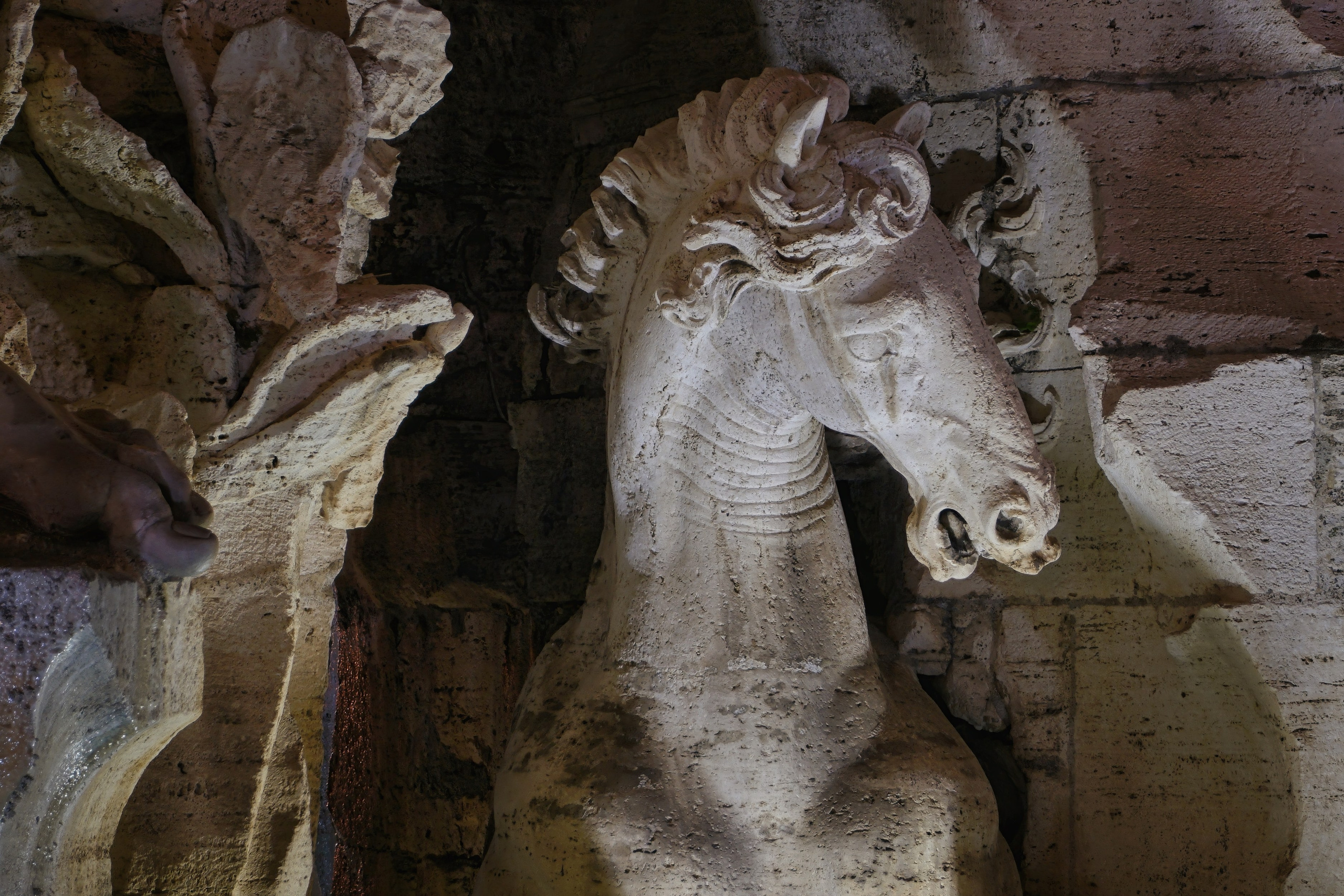 Photography of Italy – Horse representing the Danube River at the Fountain of the Four Rivers in Rome, photographed as part of a photography book about Rome.
