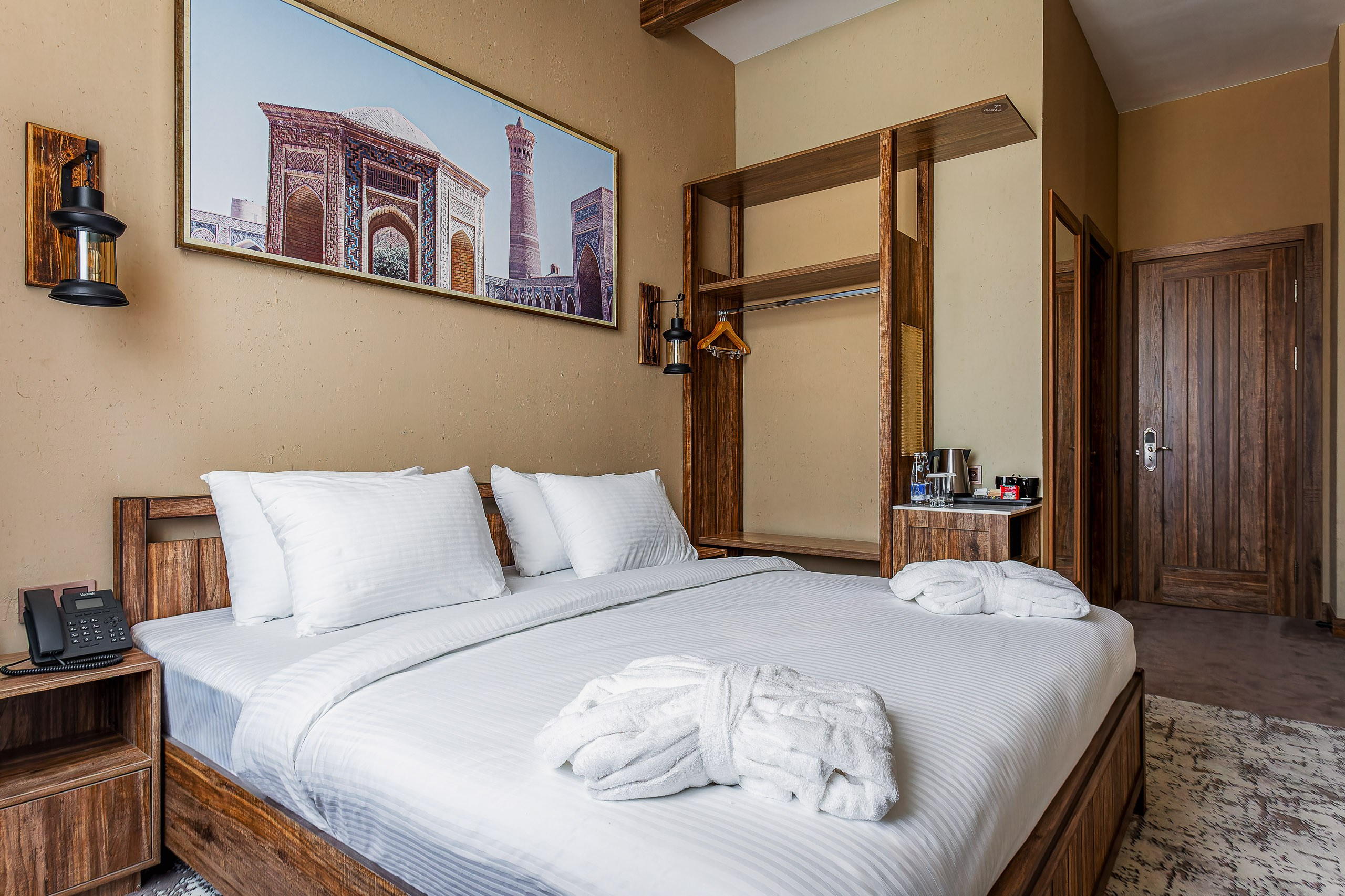 Interior photography, Tashkent, Uzbekistan — elegant hotel room.