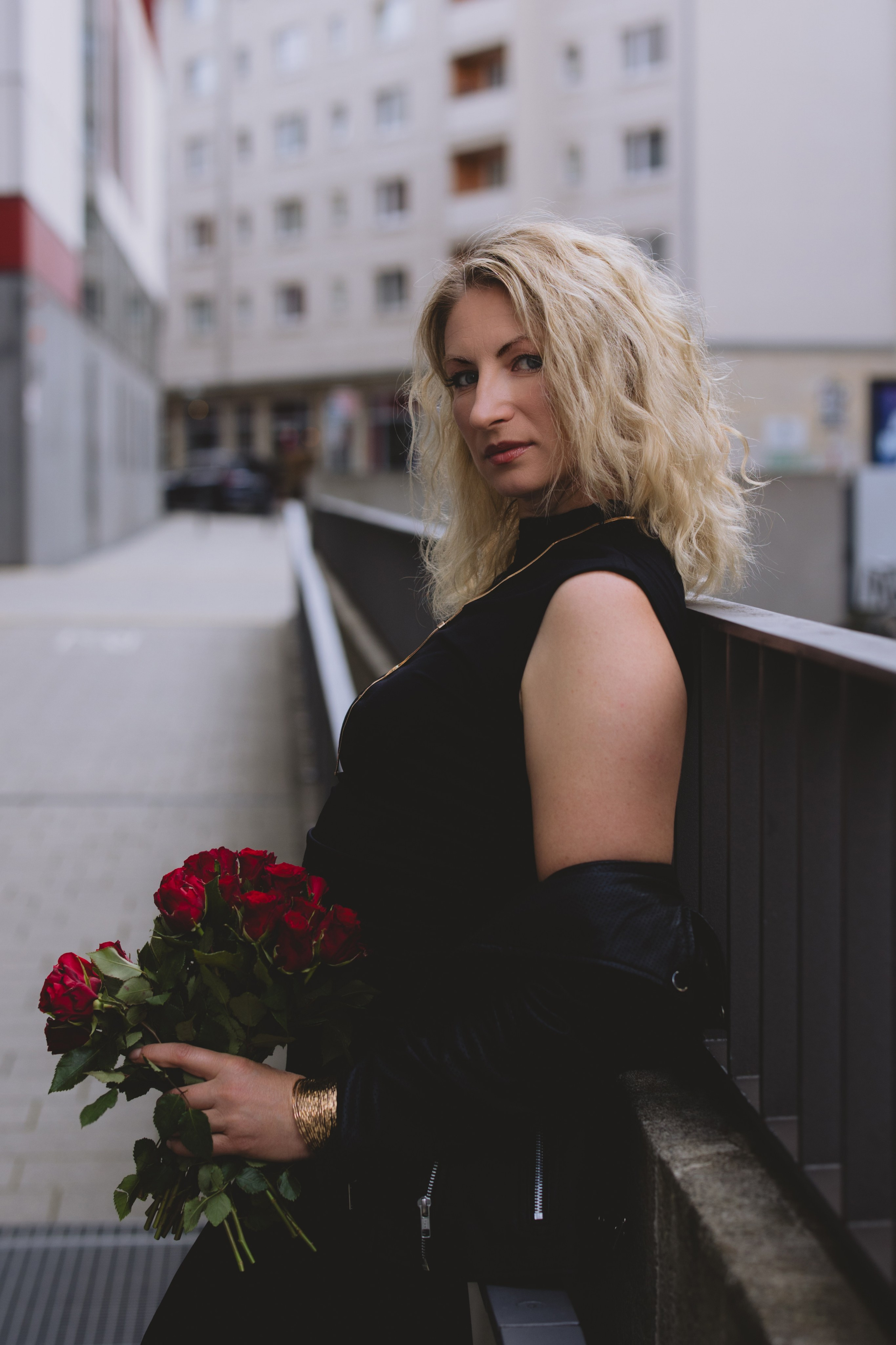 Outdoor Portrait Photoshoot in Leipzig. Woman in Black Dress. Kristina Kozheltsova — Black & White Portrait Photographer in Leipzig