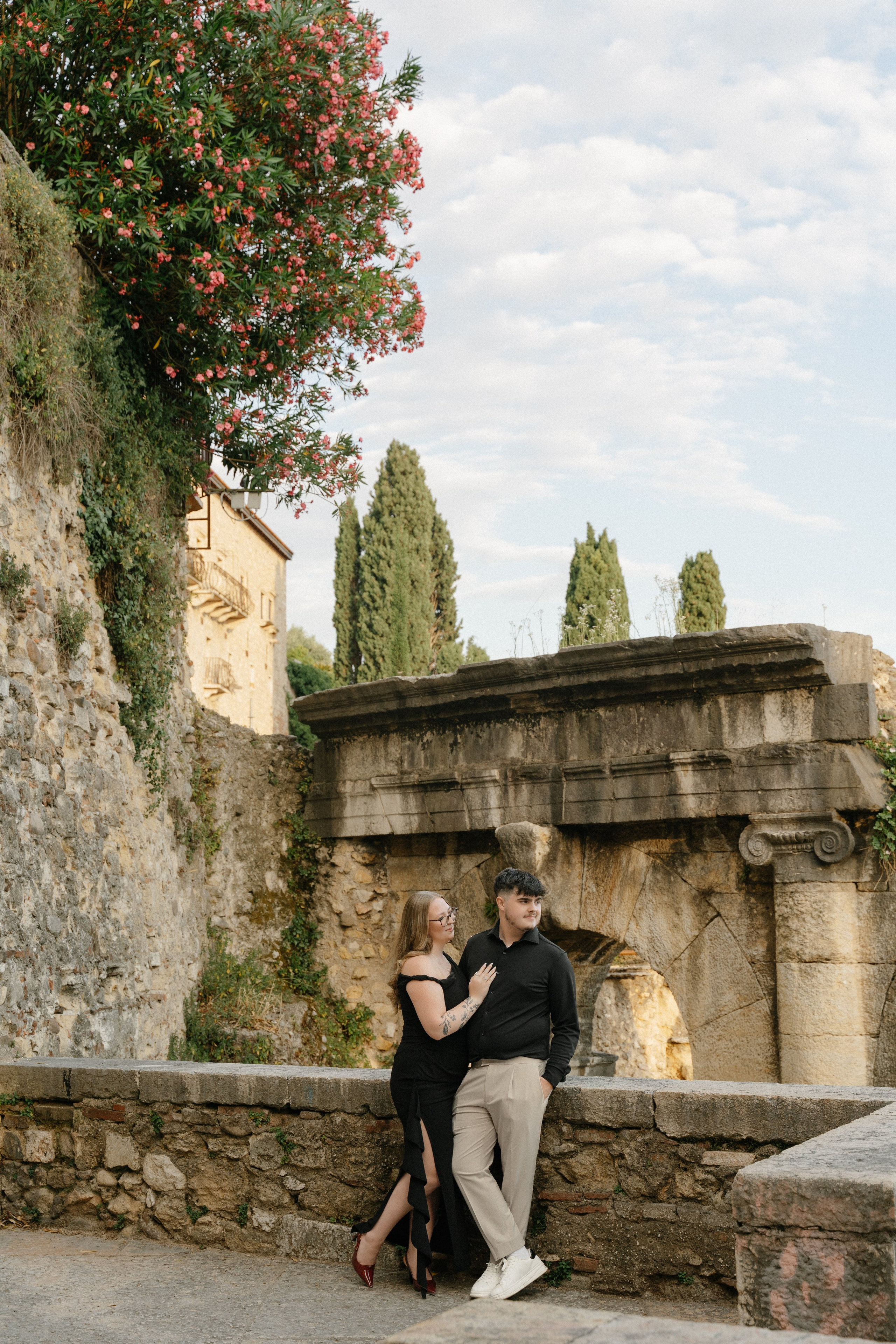 Engagement photography session at Castel San Pietro with panoramic views over Verona, Italy