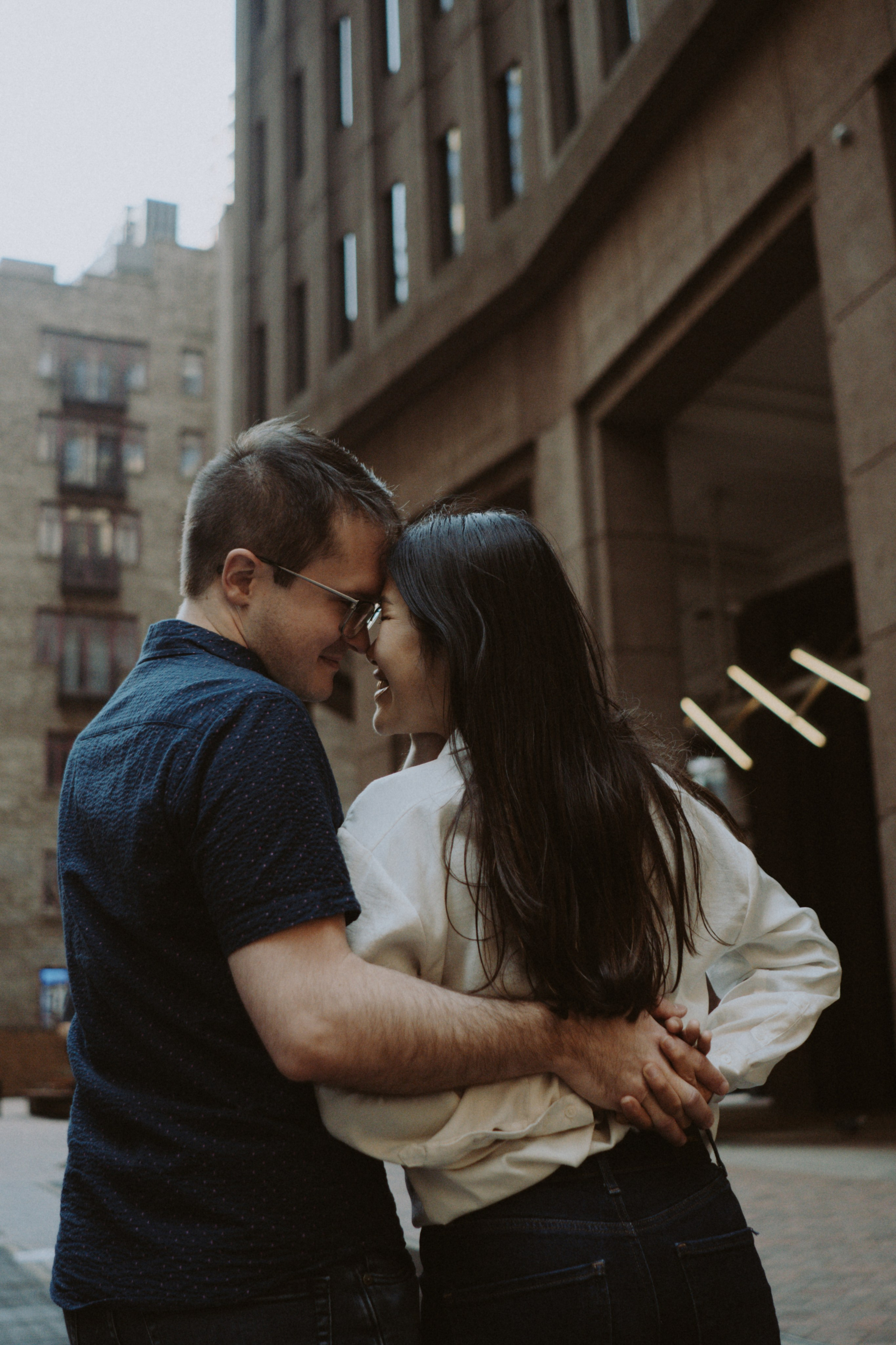 Wedding portrait on the cobblestone streets of Tribeca. Description: Tribeca wedding photographer. Industrial chic and luxury loft weddings in downtown Manhattan.