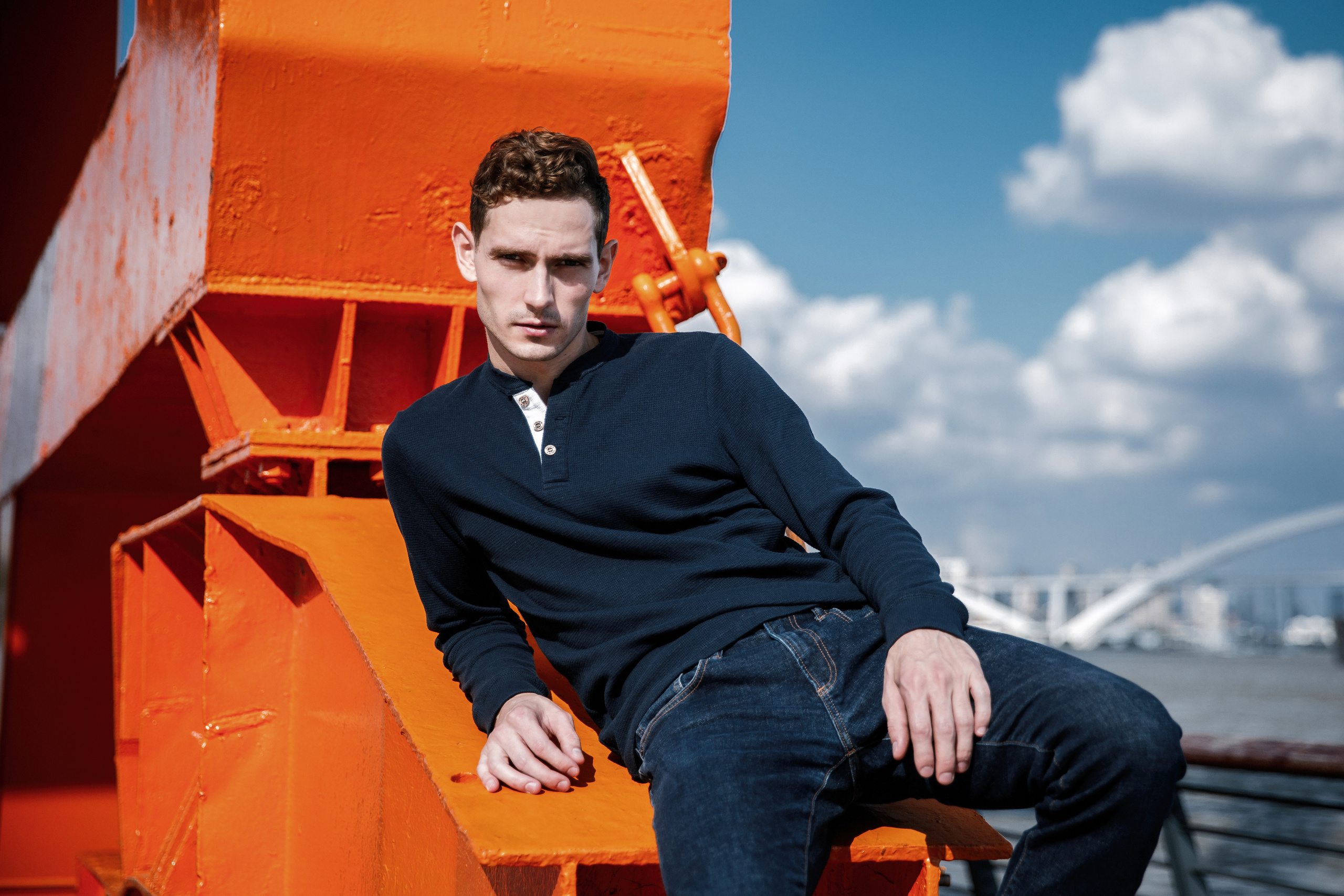 Professional model, man of European appearance. Shooting for modeling card in Shanghai