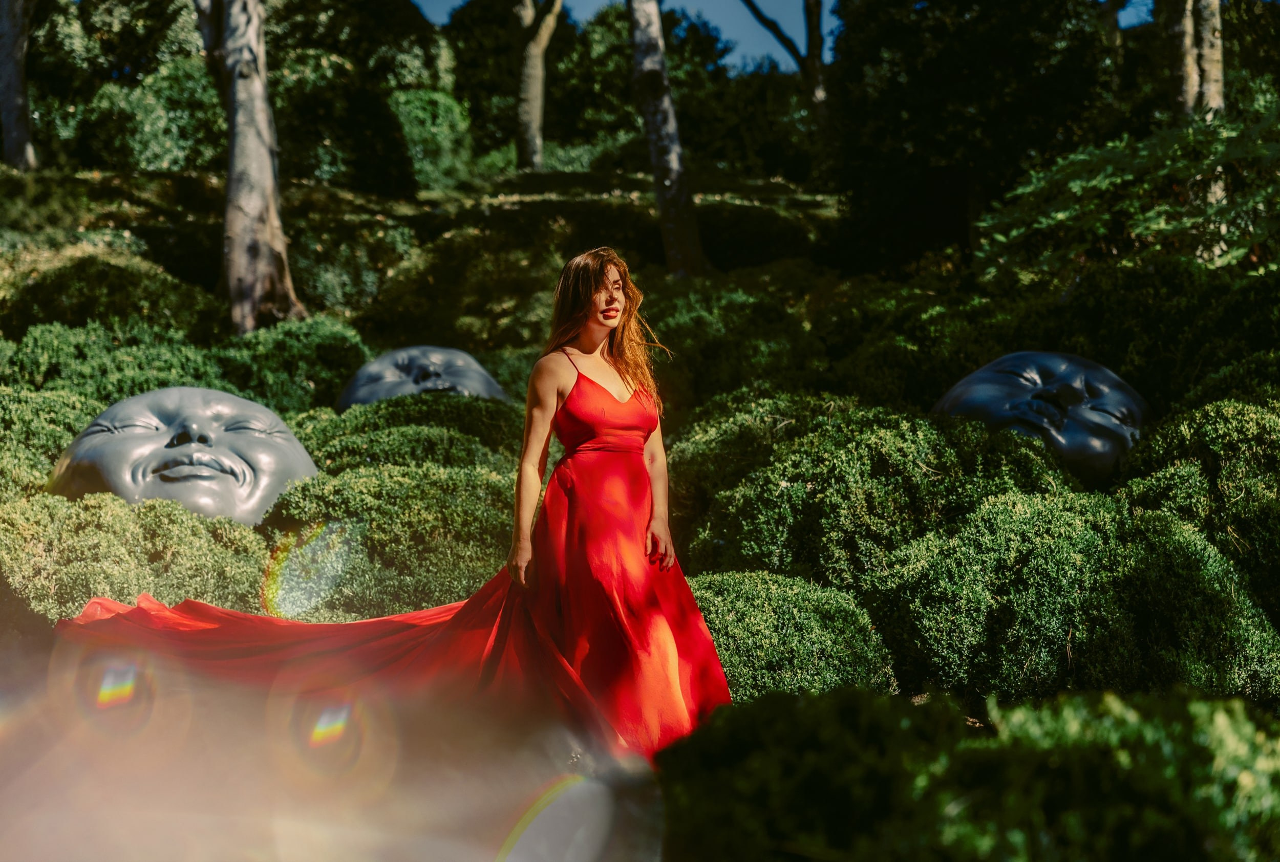 Dreamy Photoshoot in Étretat Gardens, France — Red Dress Portrait Session. Romantic & Soulful Photography by Natalia Olhova in Rotterdam