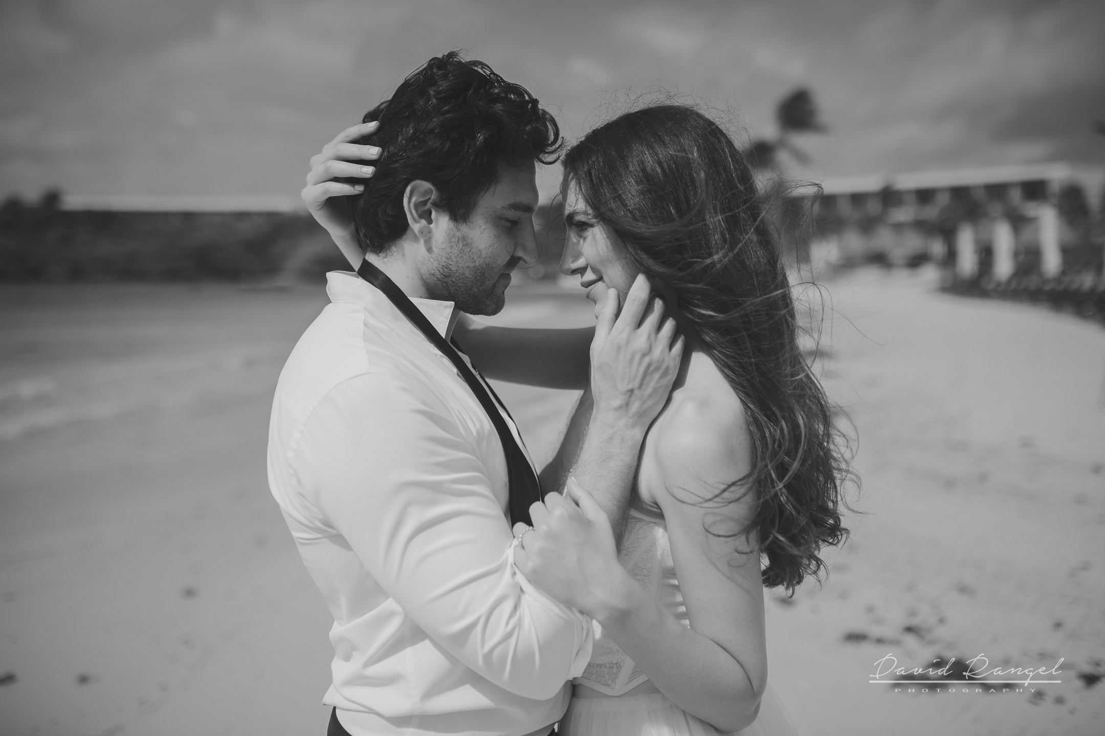 Secilia and Brandon tras the dress at the Conrad Tulum Hotel. Destination wedding photographer based in Cancun and Riviera Maya with service worldwide