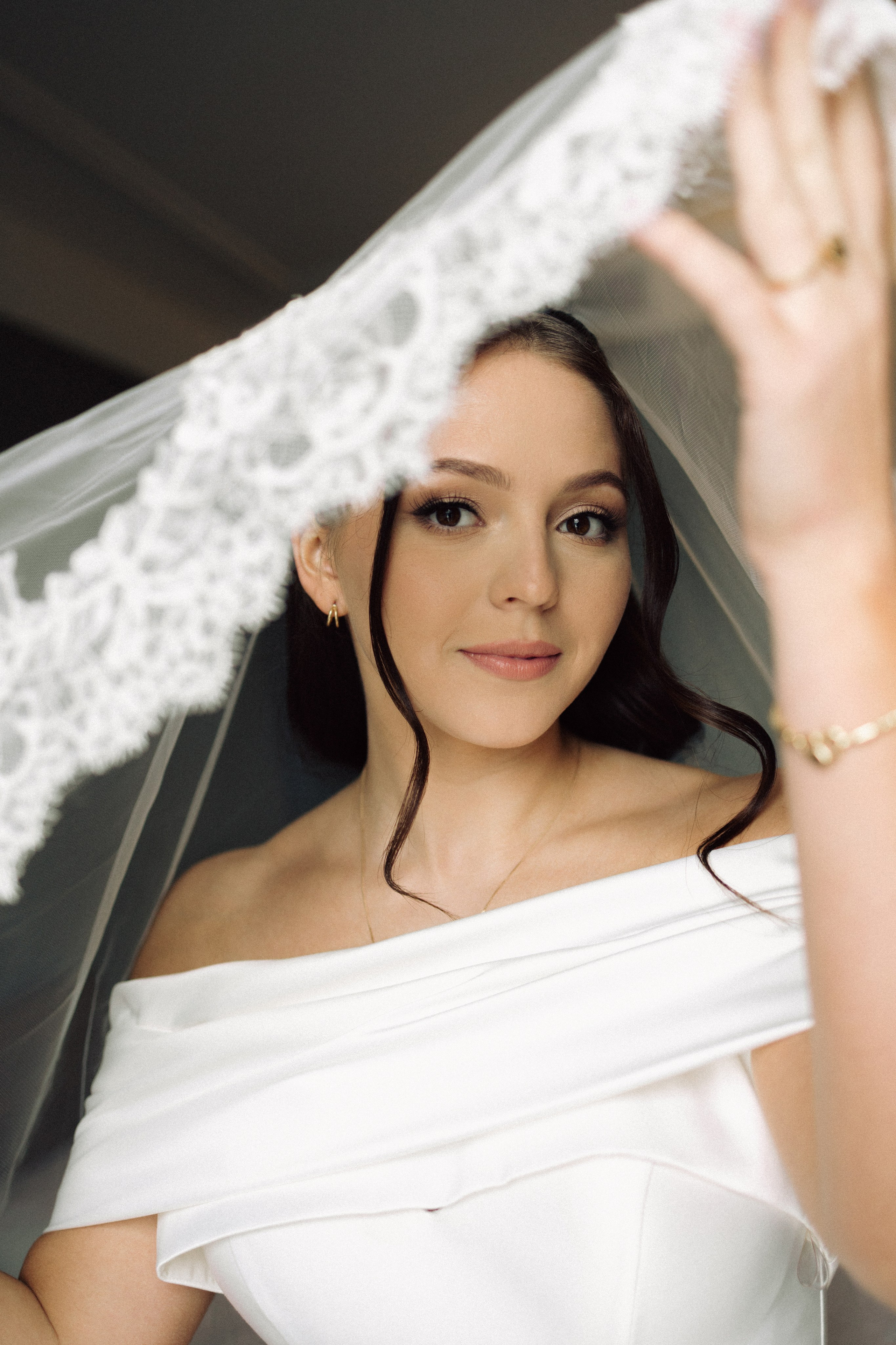 Bride portrait with a flowing veil 