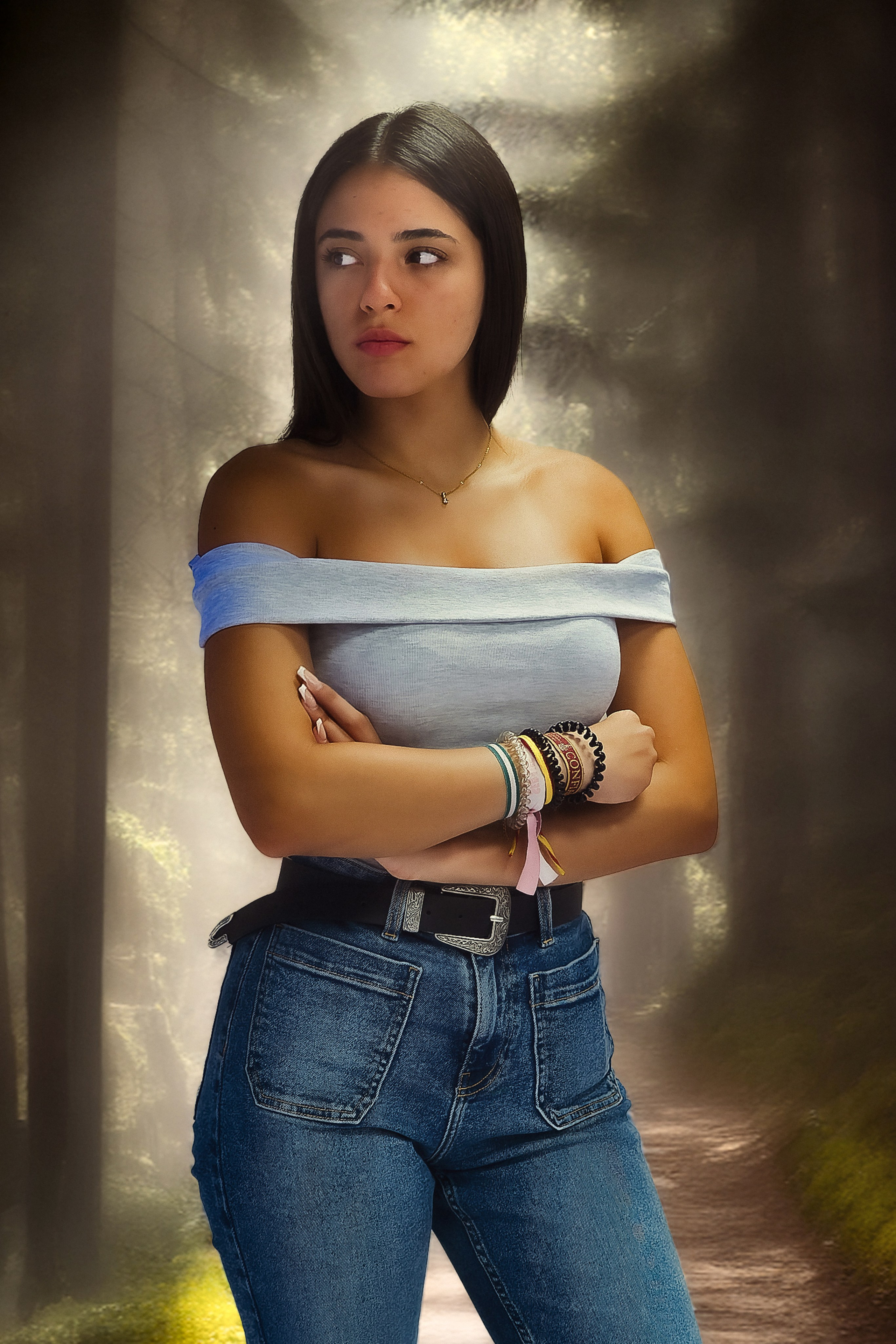 Retrato artístico en exteriores capturado con estilo profesional.