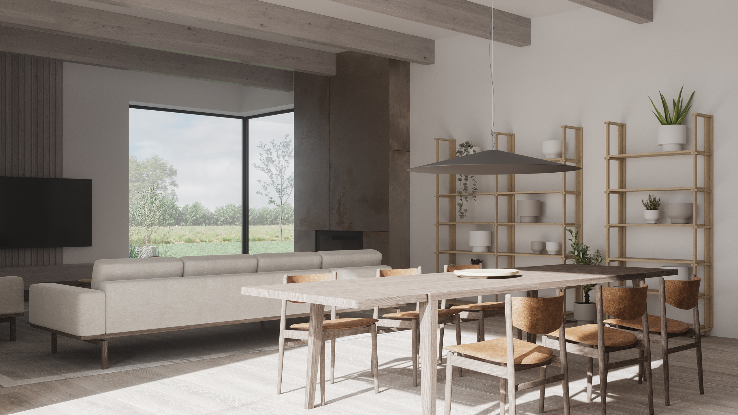 Obývací pokoj s jídelnou a kuchyní. Filipenka architects