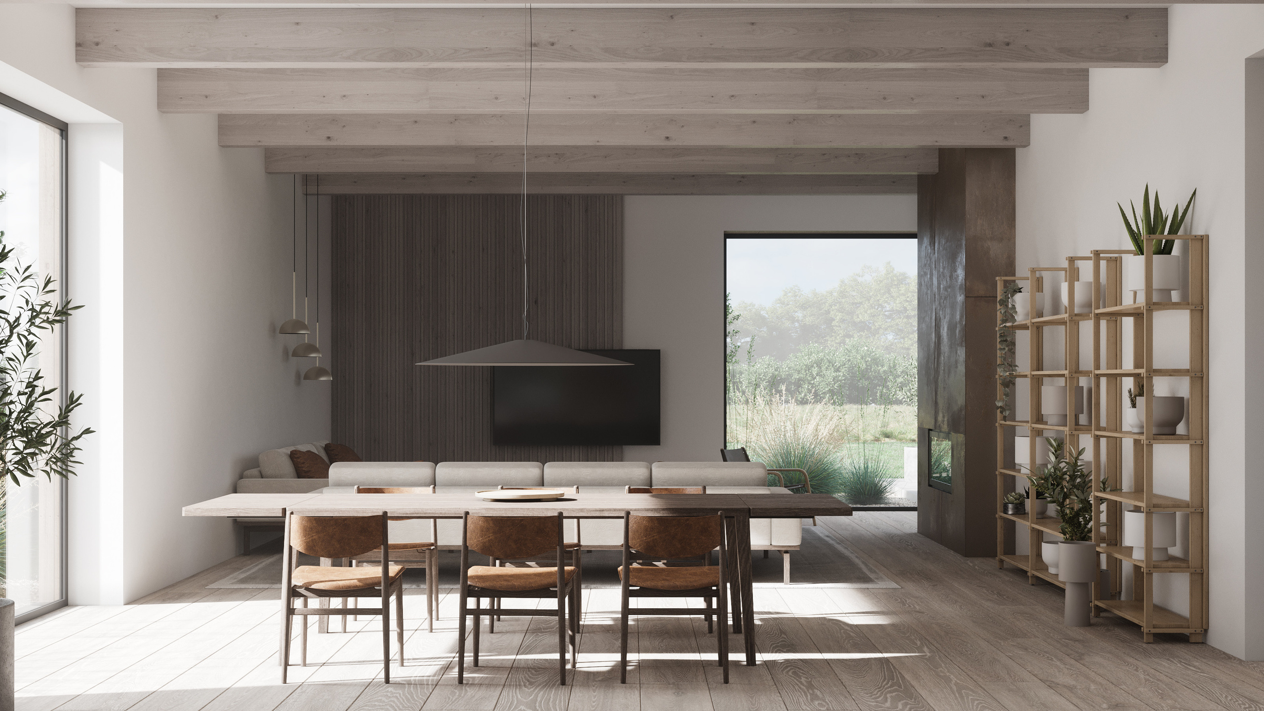 Obývací pokoj s jídelnou a kuchyní. Filipenka architects