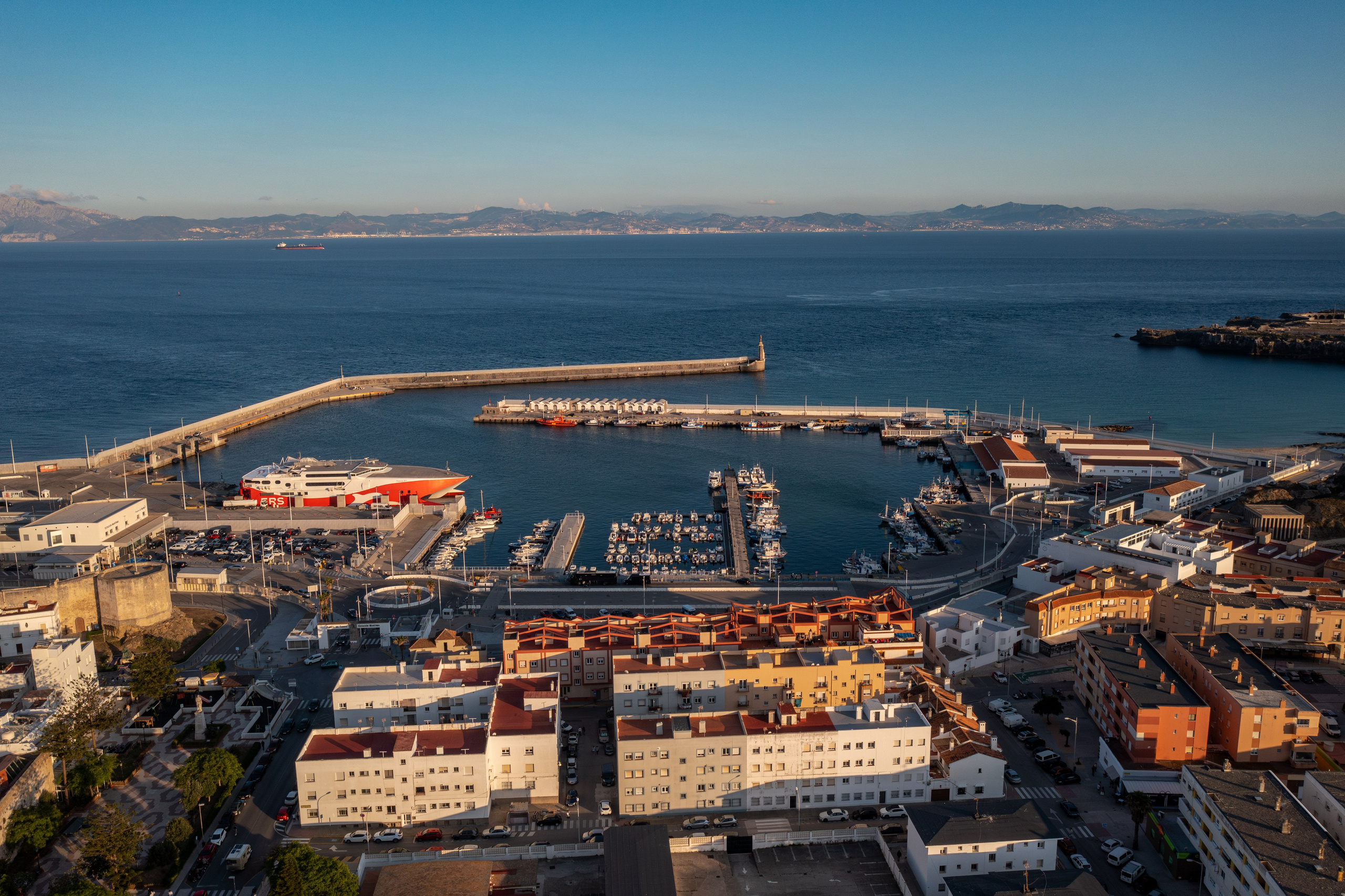 Aerial architecture photography of Tarifa town by Marbella drone photographer