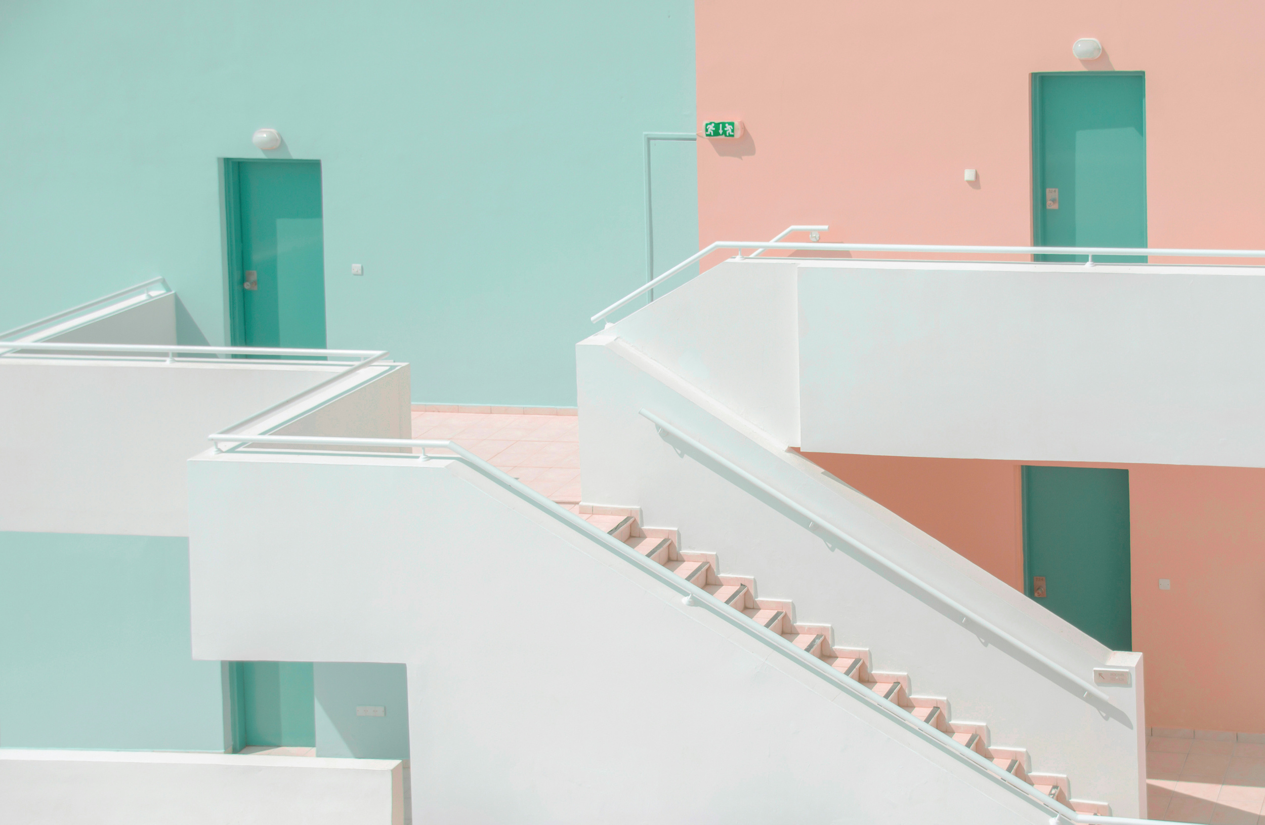 Architecture geometry Paphos Cyprus stairs green apricot color