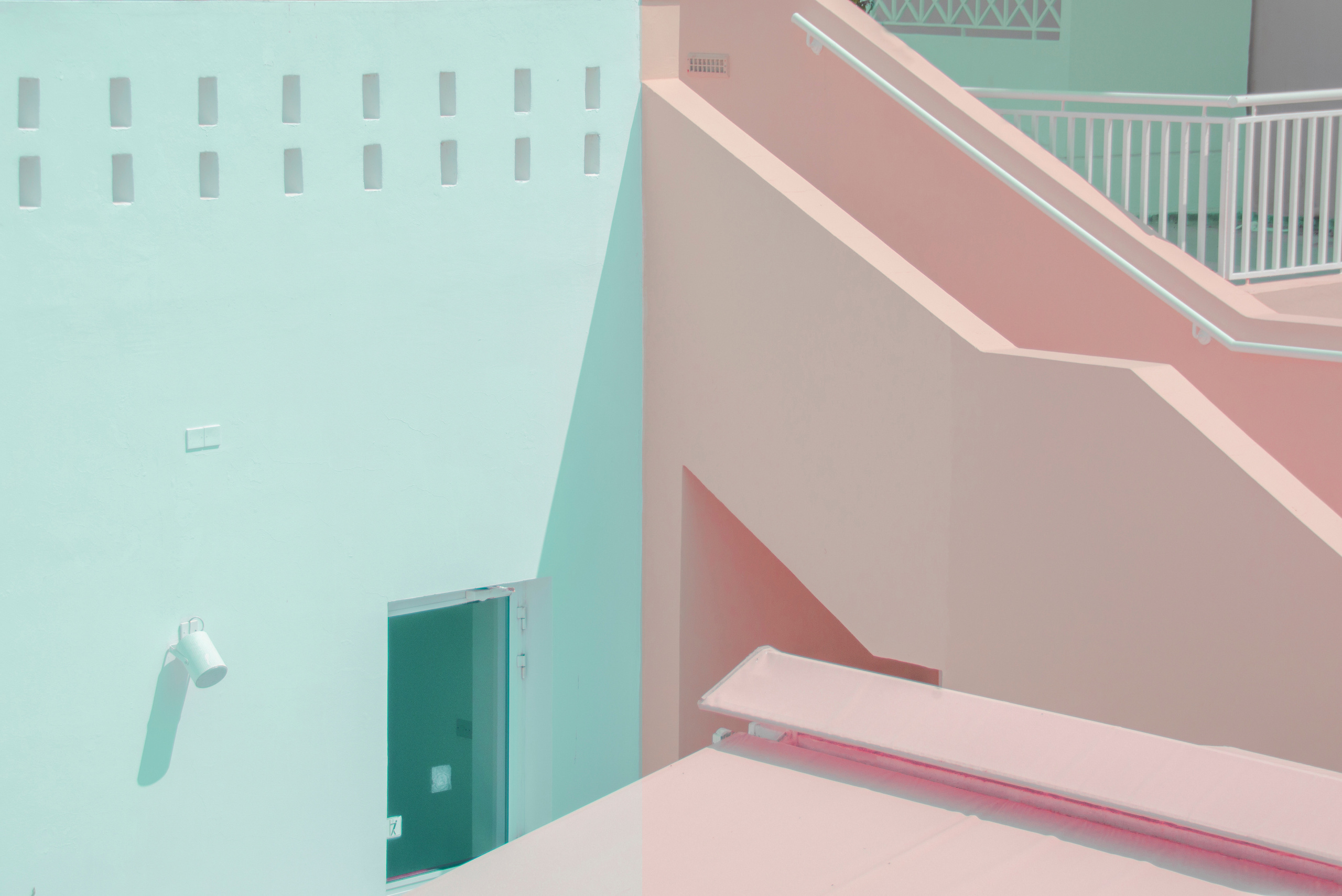 Architecture geometry Paphos Cyprus stairs green apricot color