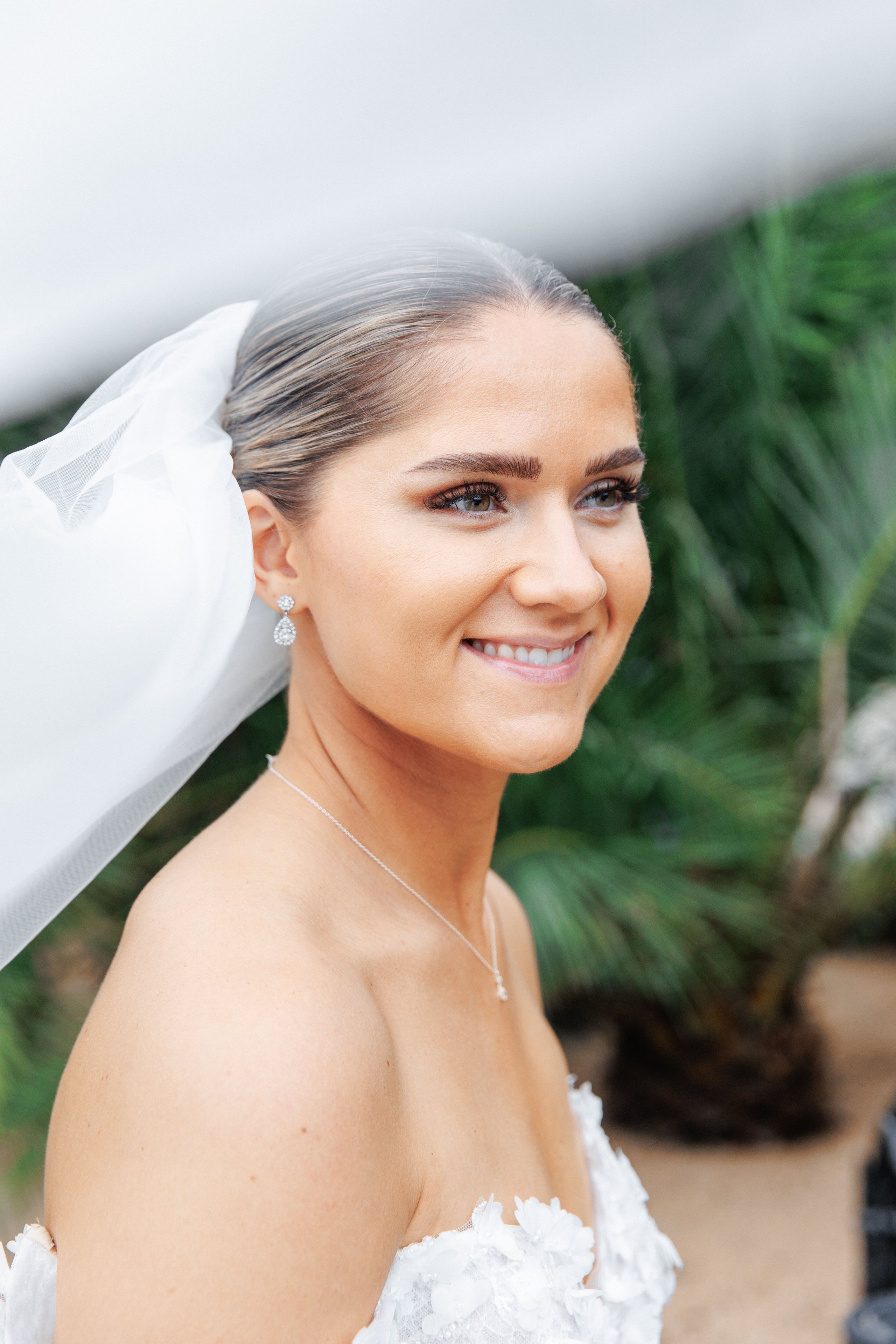 Close-up of a bride enjoying her wedding day in Barcelona.