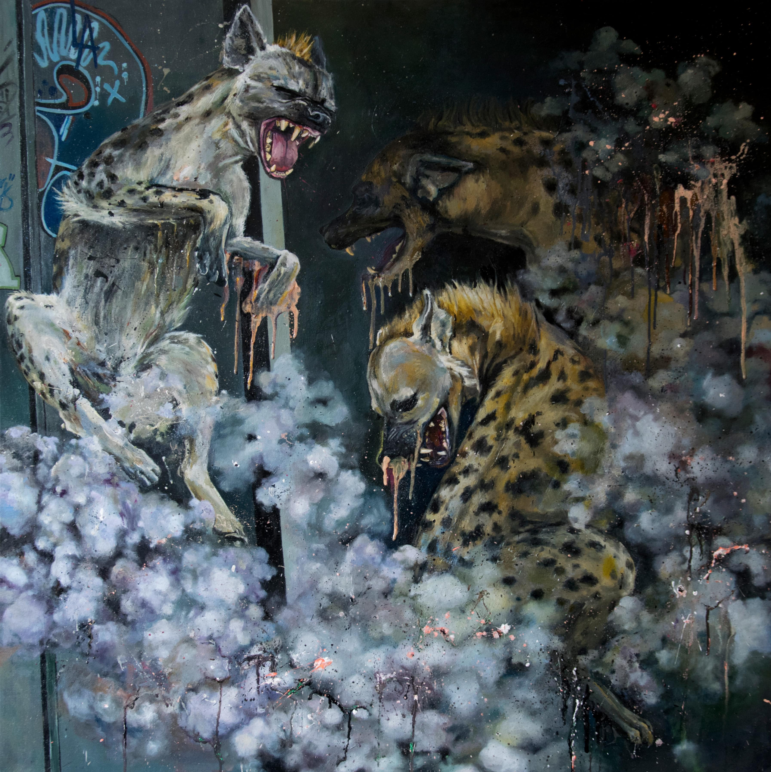 oil on canvas, DERHUND масло холст, художница из Германии, buy art, art collectrors, artist from Germany, Künstlerin aus Wuppertal, Kunst kaufen, figurative Kunst, art for sell, conteporary art, zeitgenössische Künstler, femaleartist, Artdealer, Malerei zu kaufen, animal painting, Hyena, Tiermalerei.