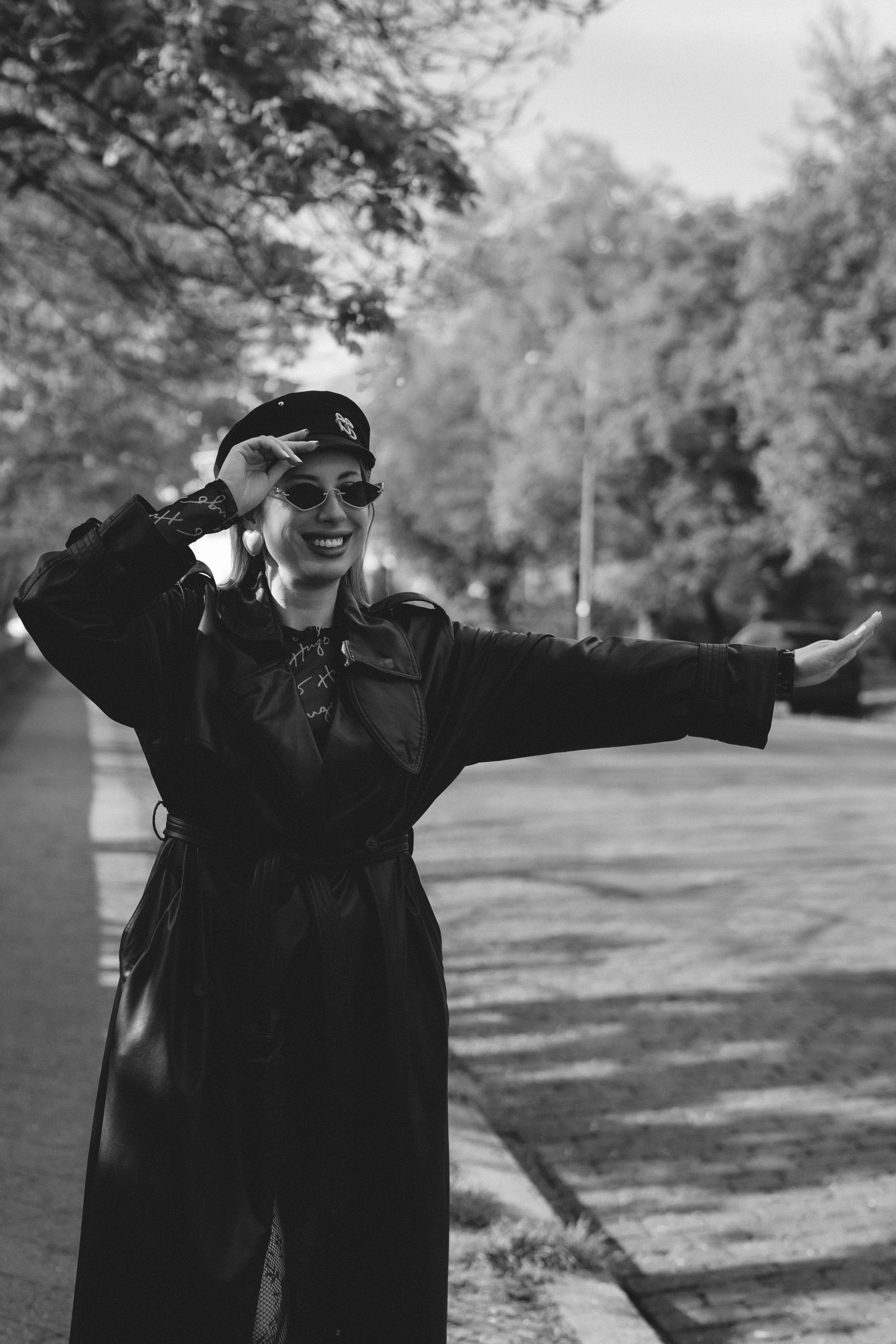 Street Portrait in Leipzig. Woman in black Leather Coat. Stylish. Charismatic Photography by Kristina Kozheltsova. Kristina Kozheltsova- Soulful Portrait&Lifestyle&Love Story Photographer in Leipzig, Germany