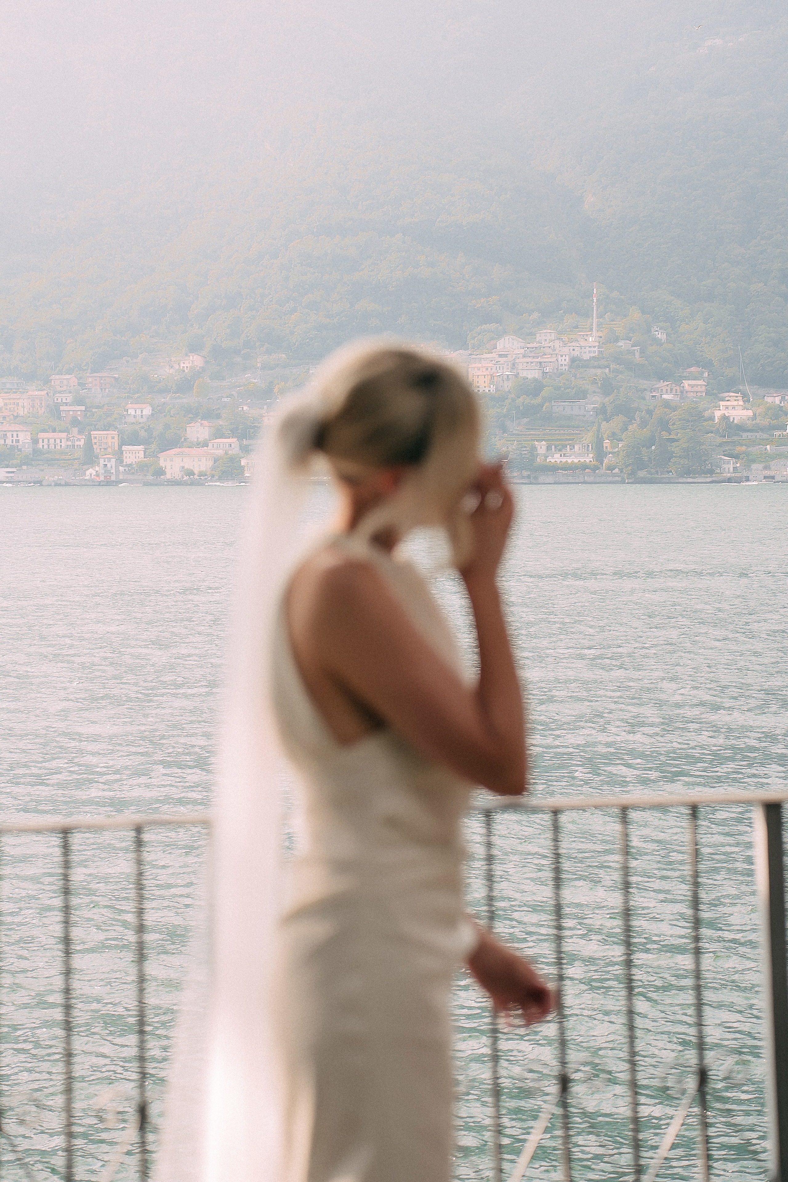 Bride portrait by Lake Como at Villa Lario, Italy
