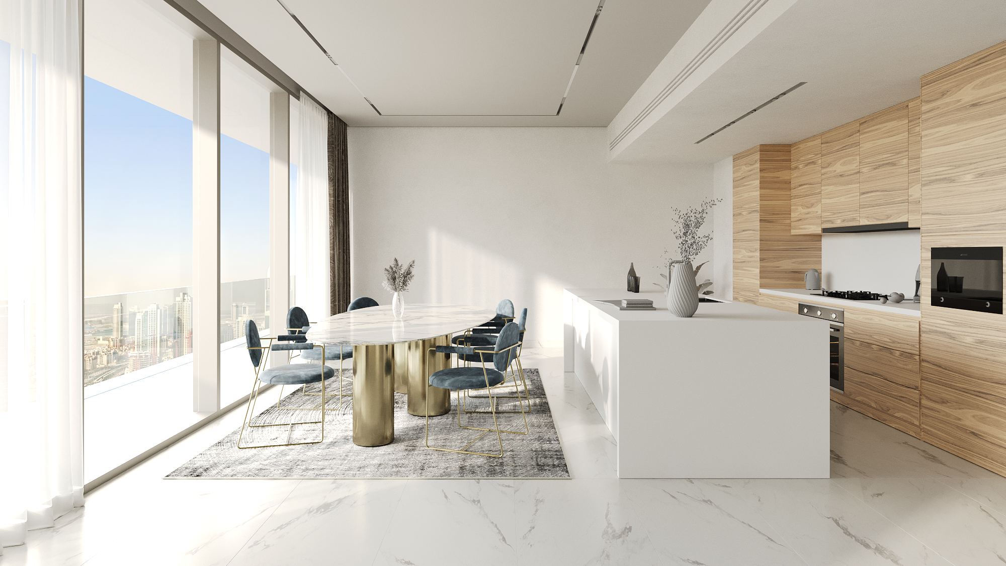 Society House. Bright Living Room. 3D Visualizer and Ai Creator in Dubai, UAE