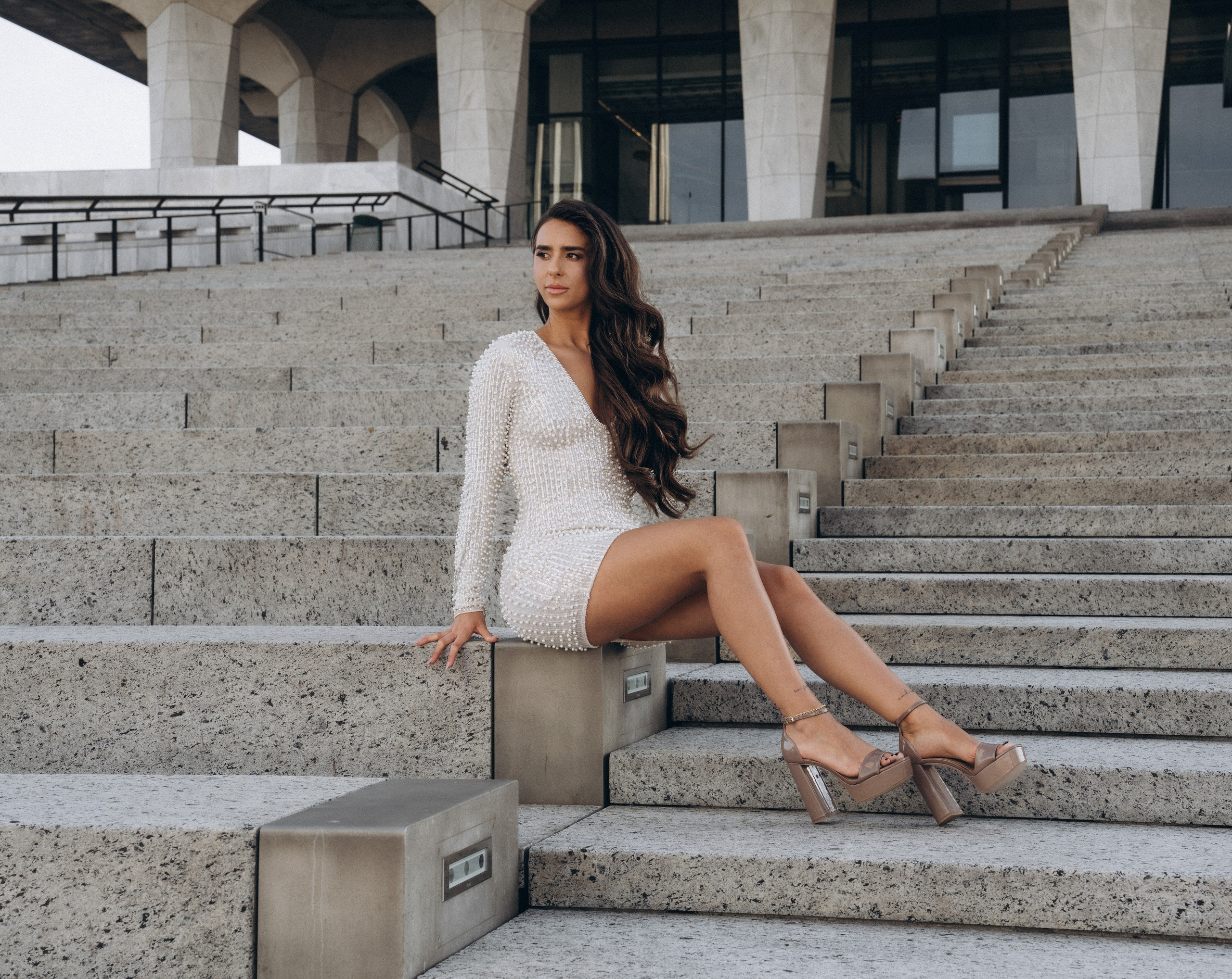 Bride in Glens Falls park with autumn colors.