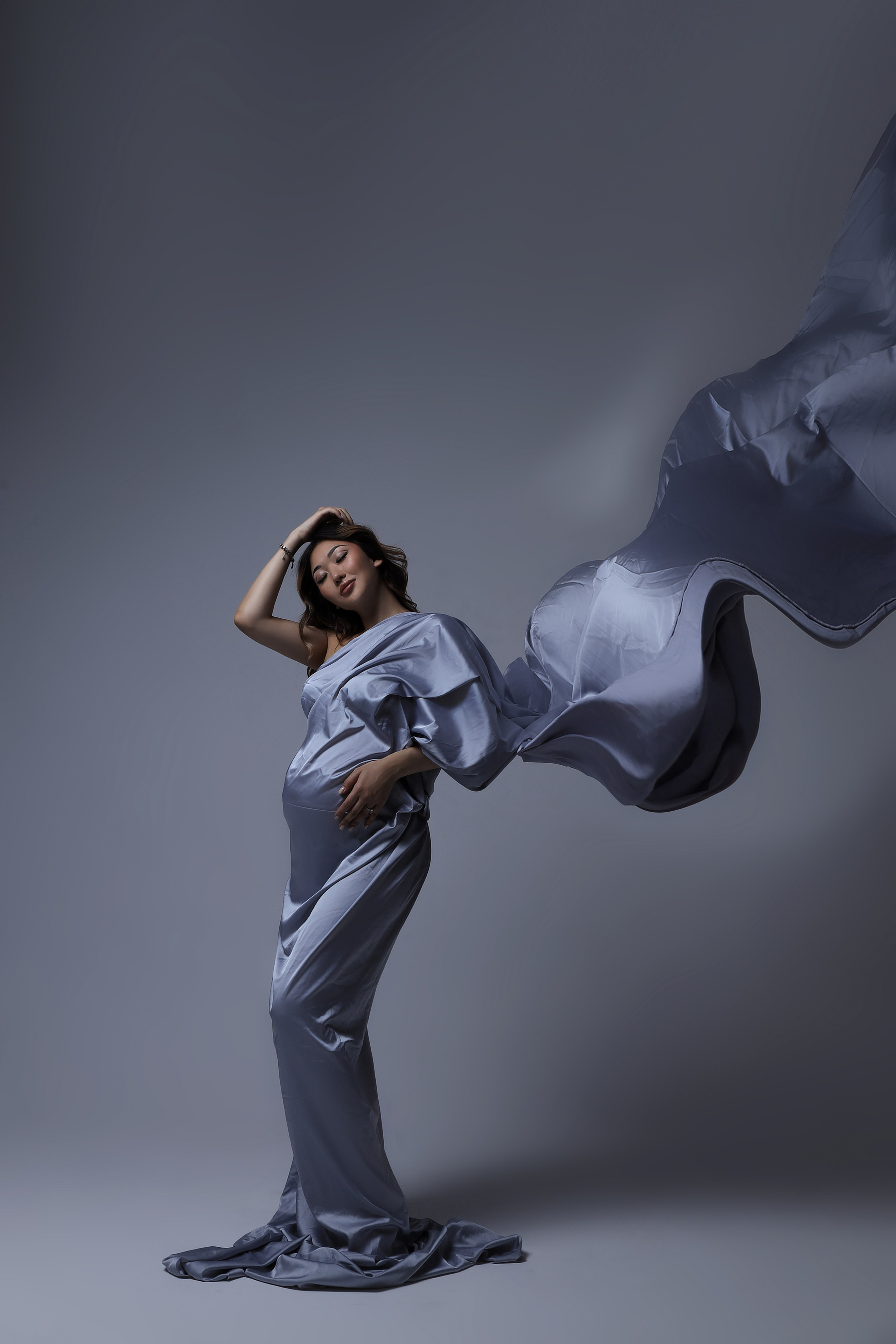 шелковая ткань в пыльно голубом оттенке 