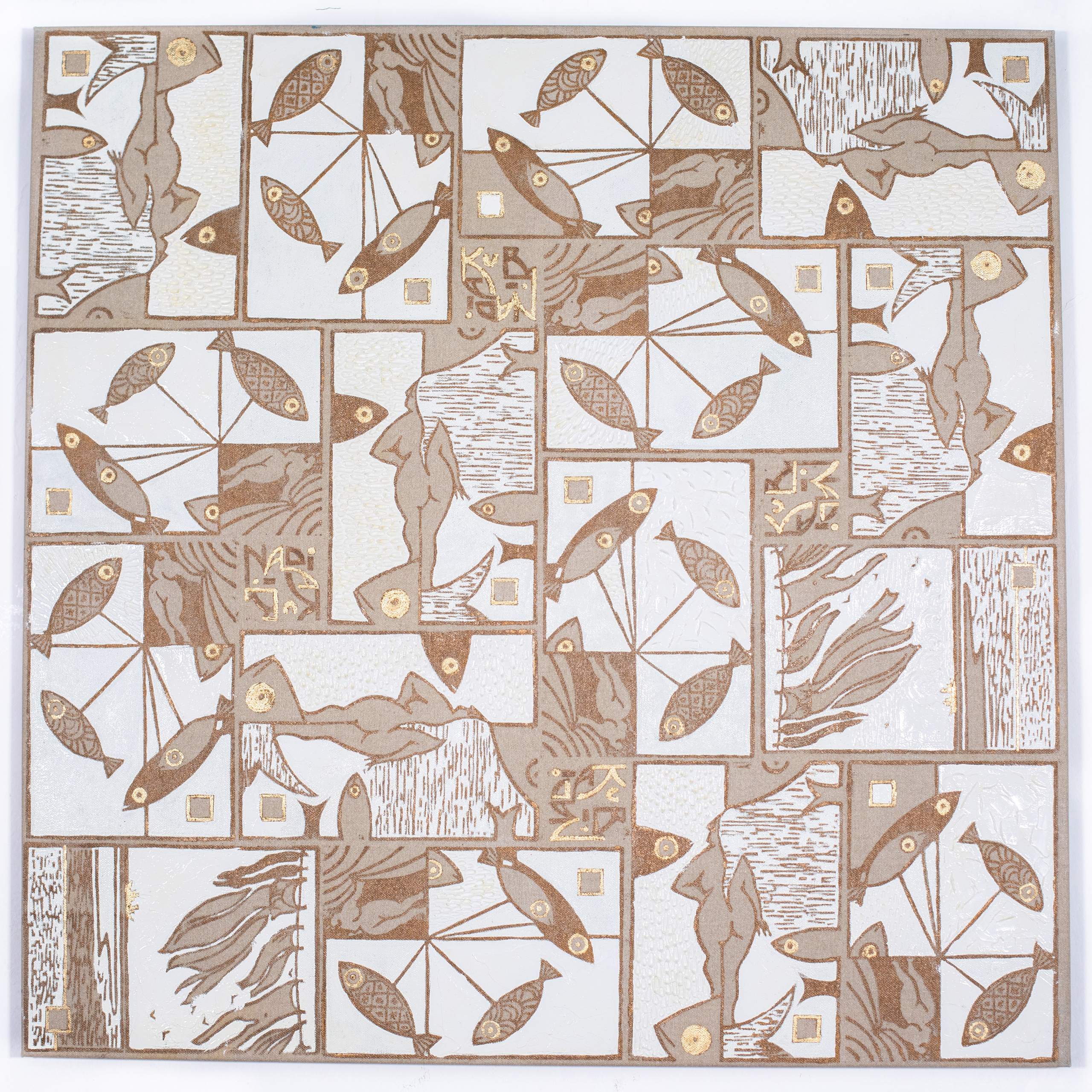 «Marina» Tecnica mista, stampa su tela, olio su tela 70×70 cm. Nadia Kuprina. Artist