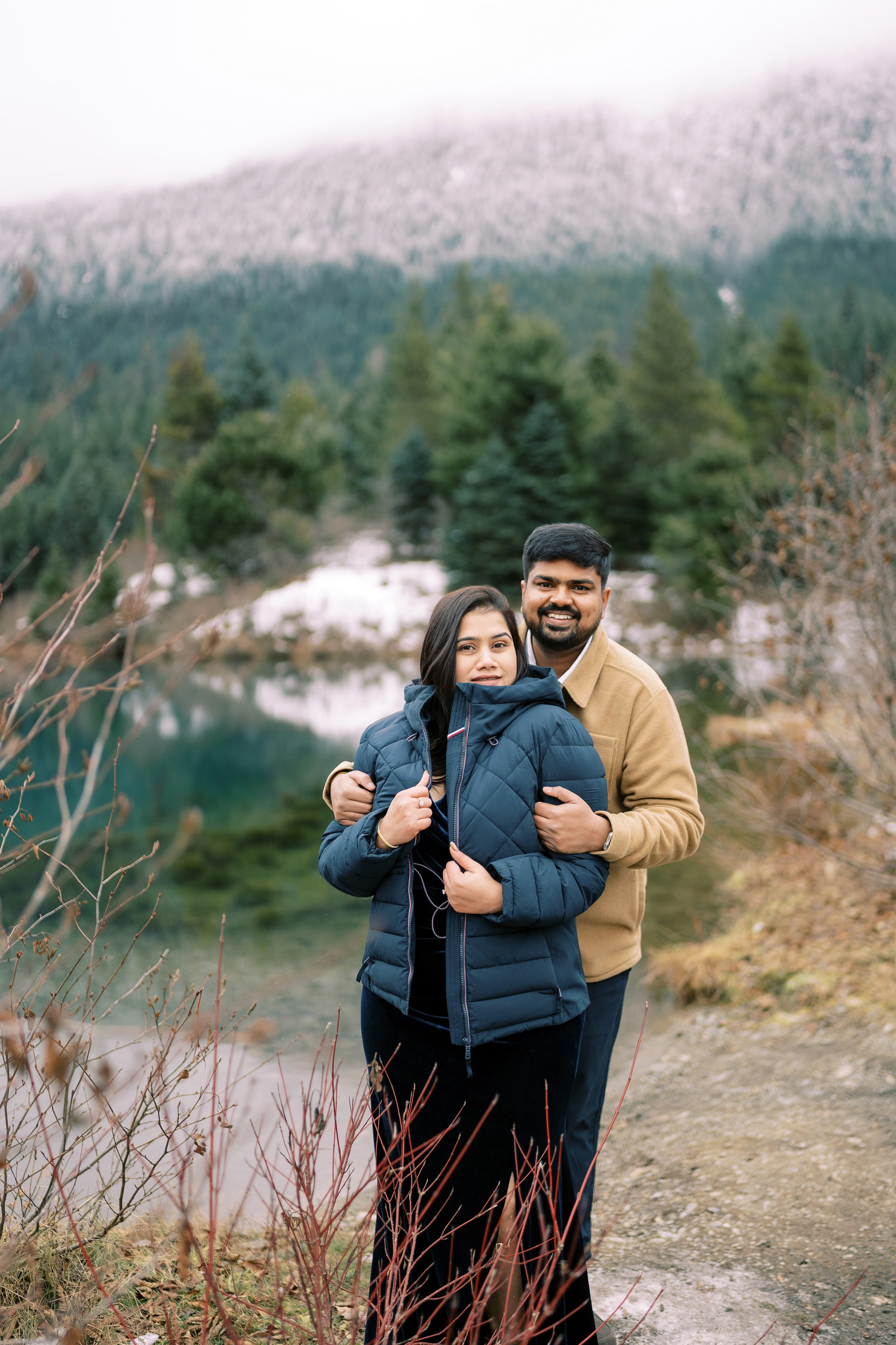 Engagement photoshoot. Date & TJ. Gold Creek Pond. December 2024. EVAN ARISTOV WEDDING PHOTOGRAPHY — Seattle Wedding Photographer