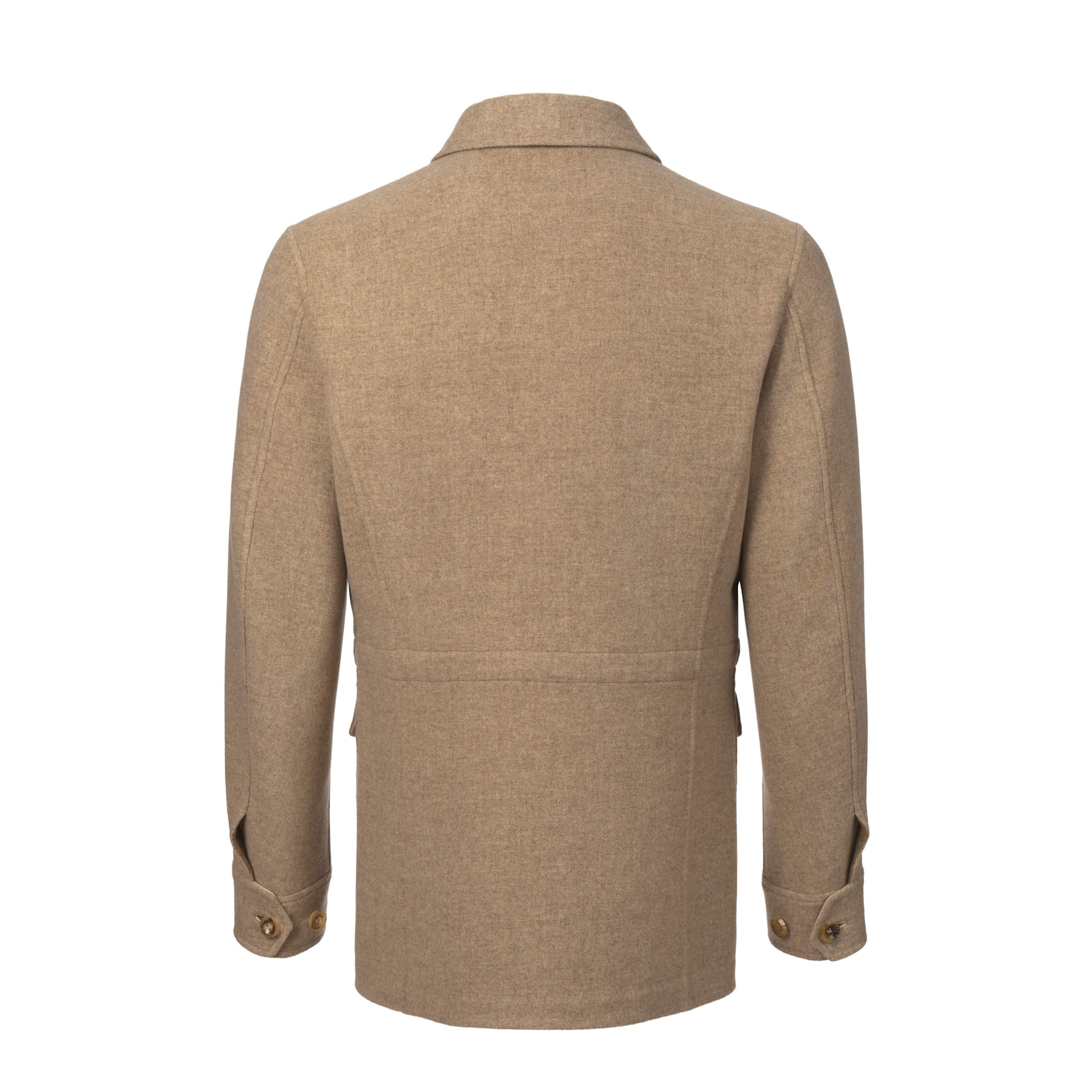 Unsichtbare Mannequin-Fotografie – Rückansicht der Jacke aus Lammvelours in Trüffelbraun.