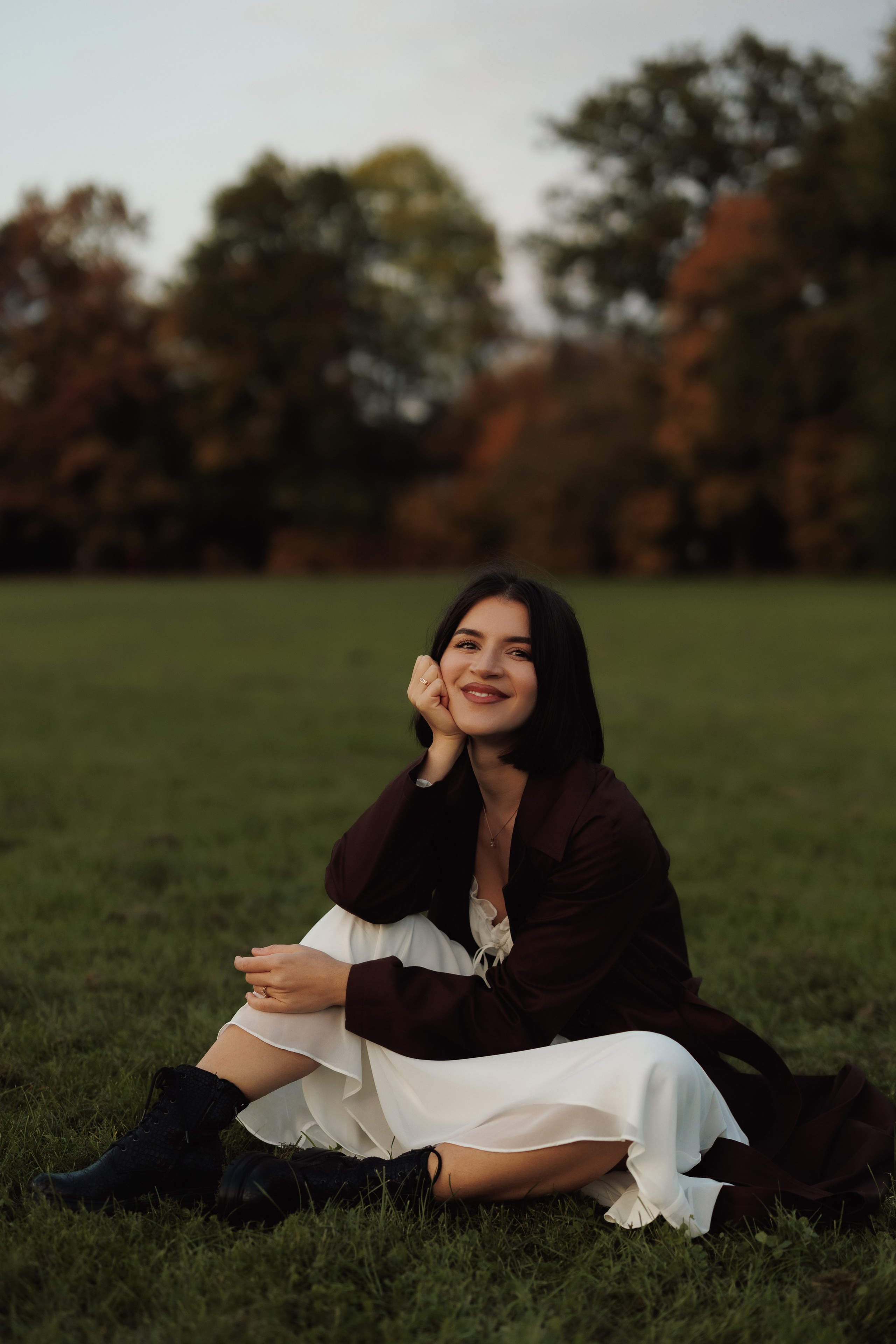 Autumn Park Photoshoot | Woman in White Dress. Cinematic&Elegant Portraits by Kristina Kozheltsova. Kristina Kozheltsova- Soulful Portrait&Lifestyle&Love Story Photographer in Leipzig, Germany