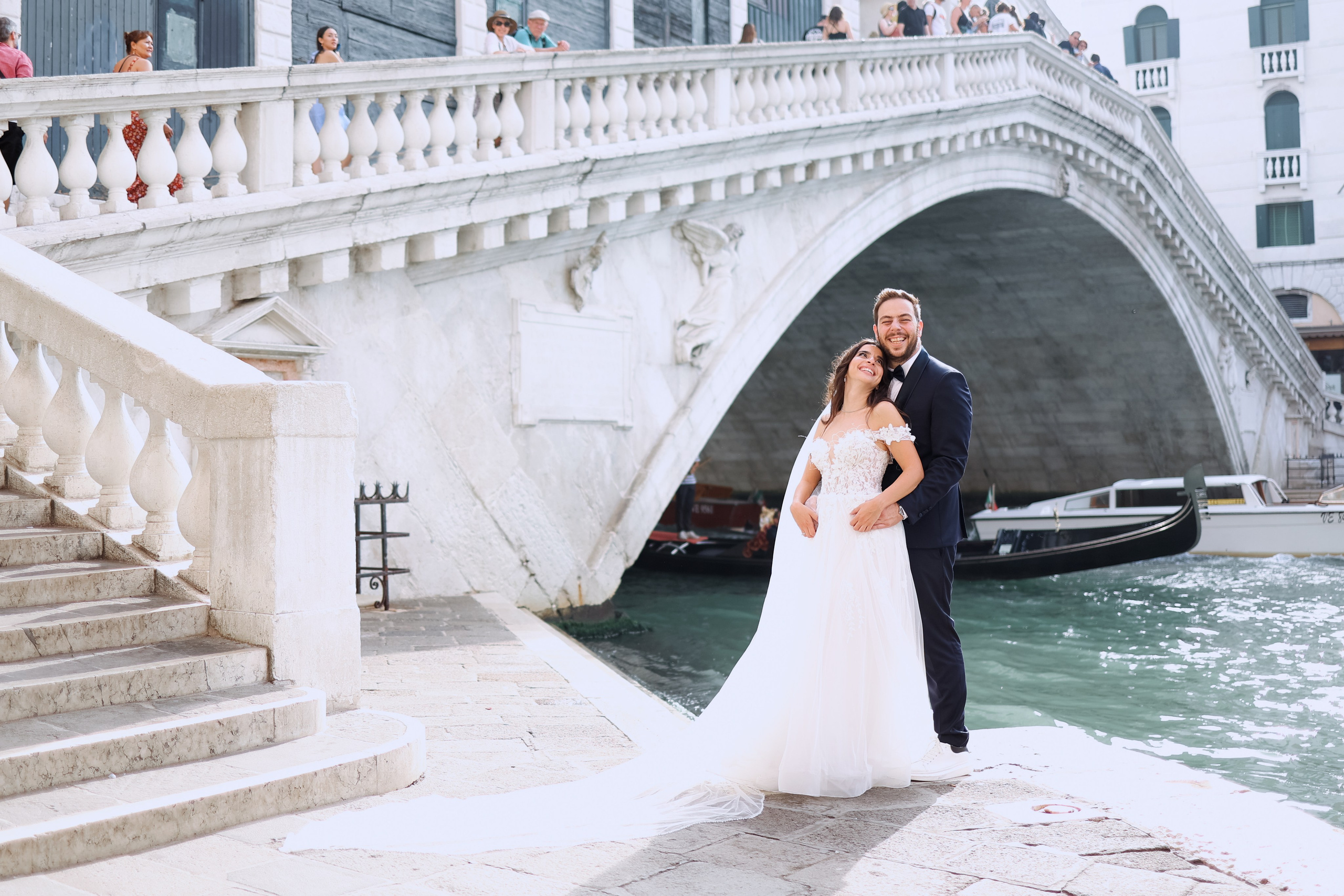 Newlyweds on the background of the Grand Canal of Venice