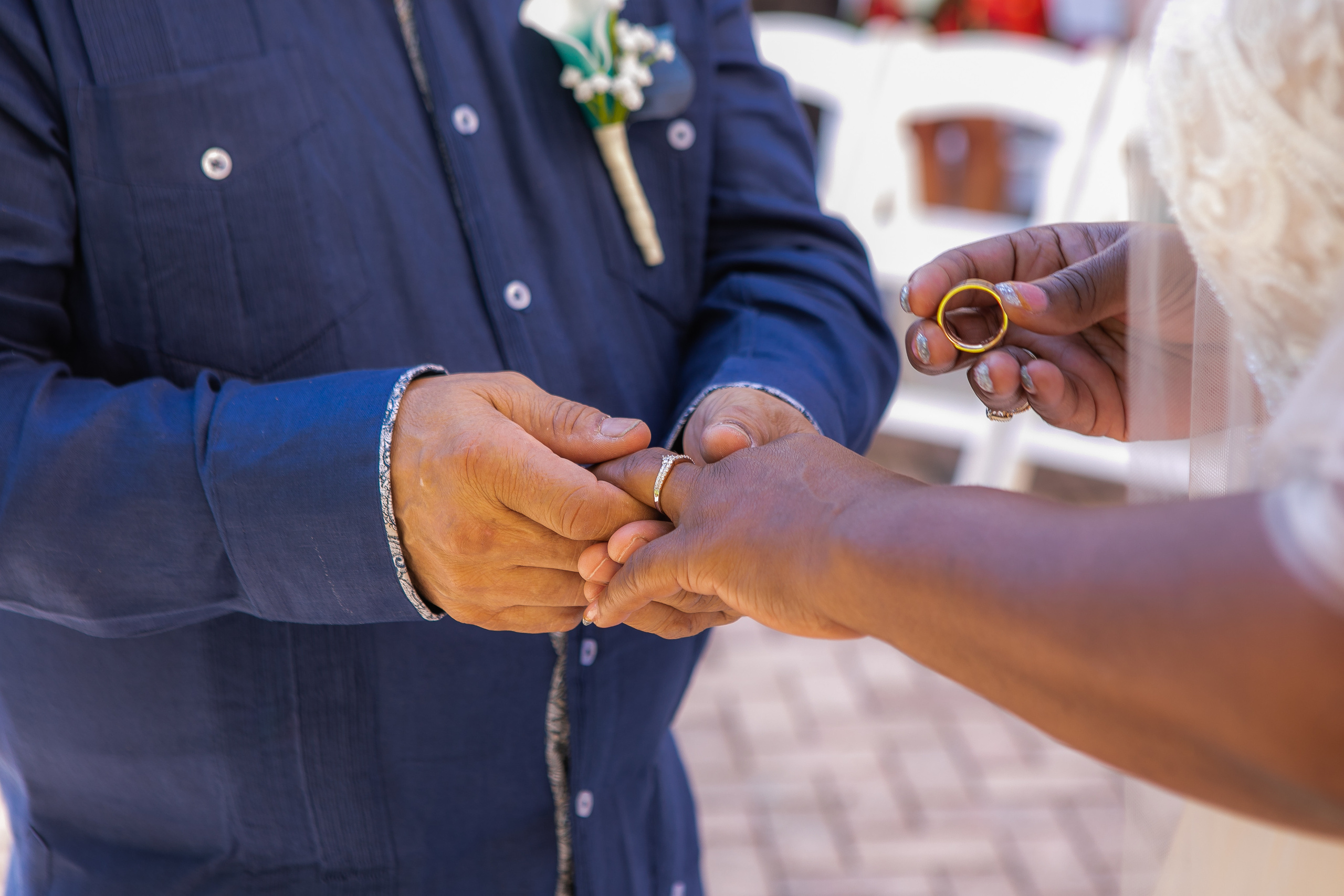 the couple exchange a rings