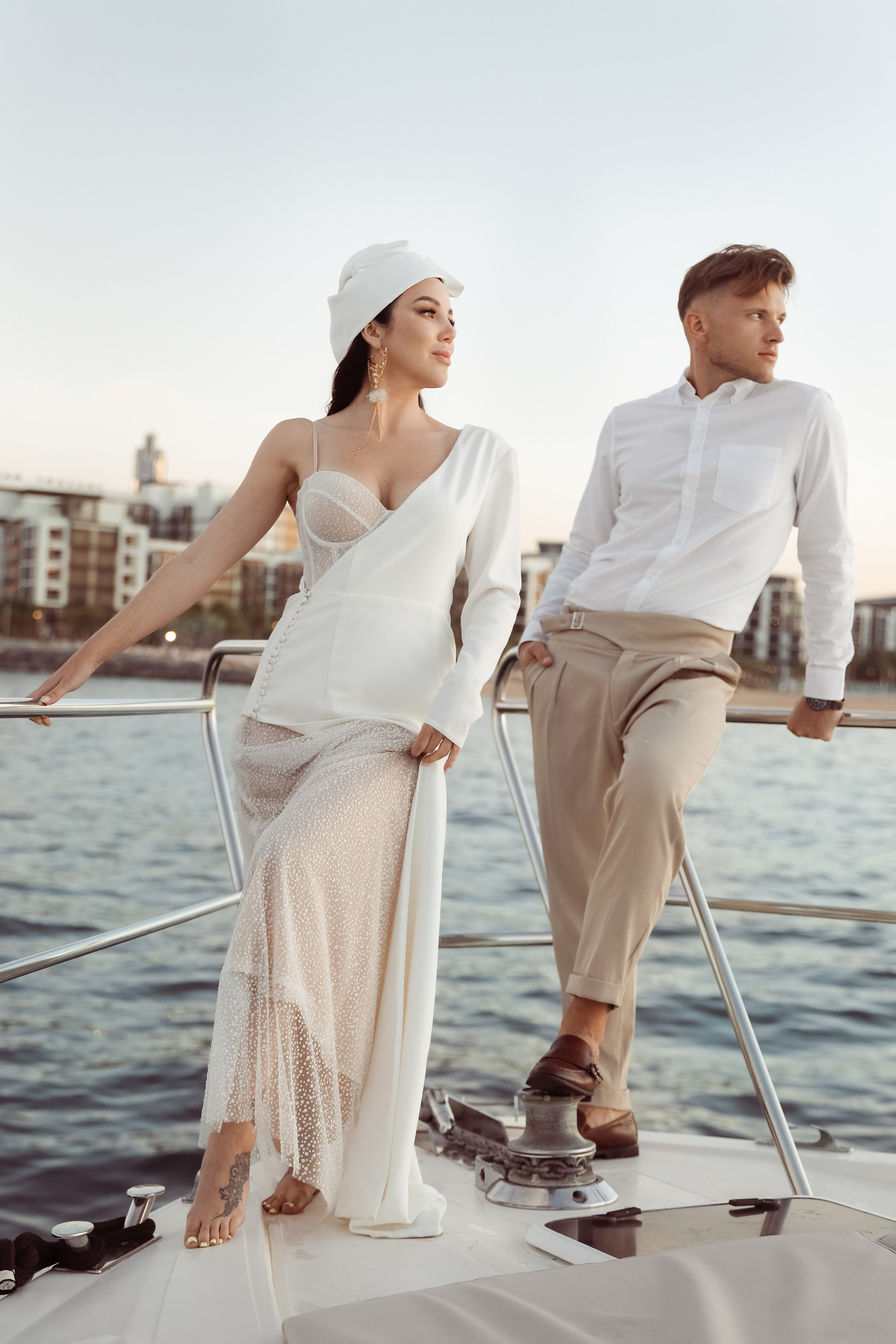 A couple’s love story told through portraits on a yacht. Dubai, United Arab Emirates