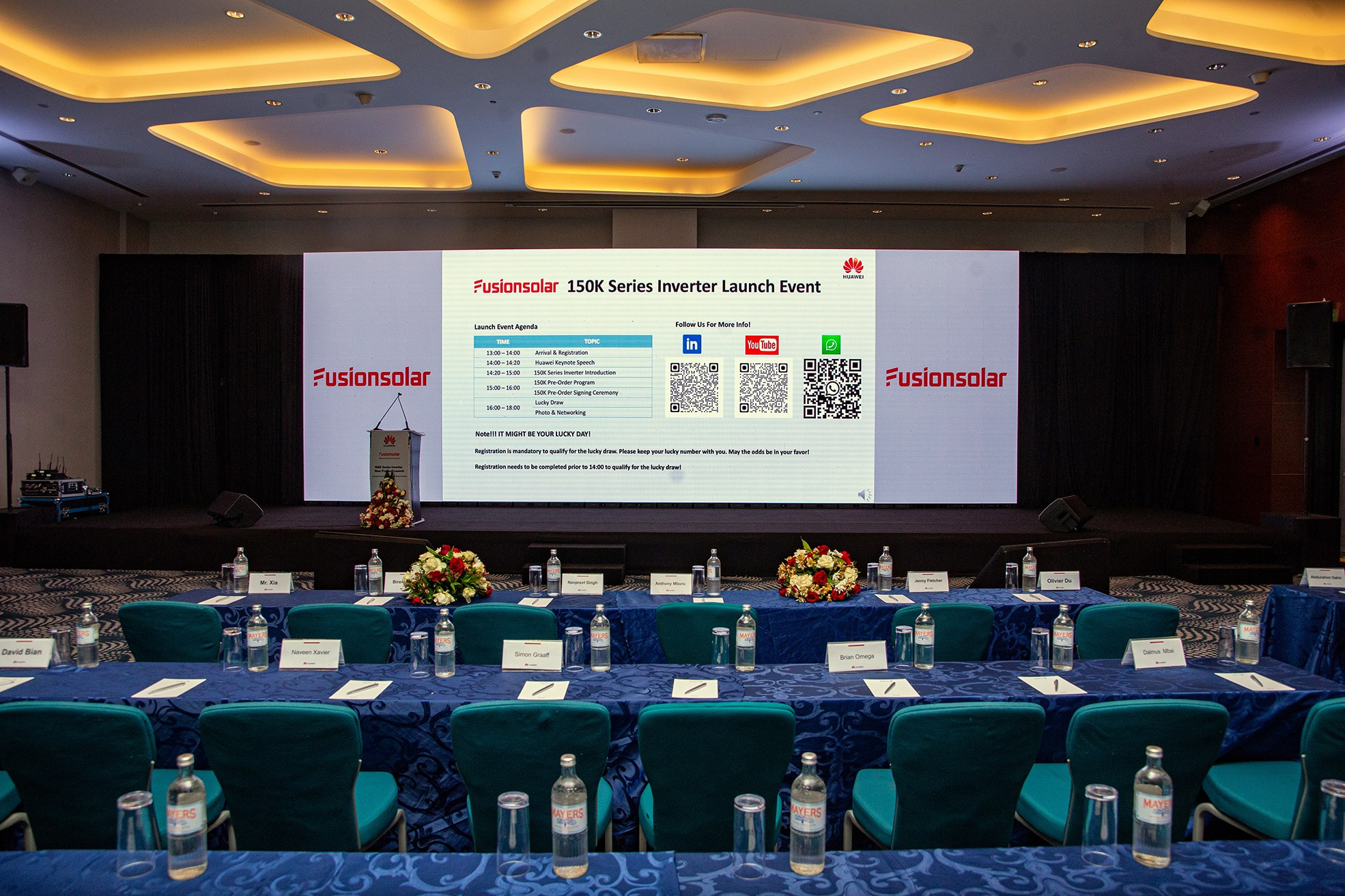 A wide shot of a corporate event venue setup of Nairobi business function decor