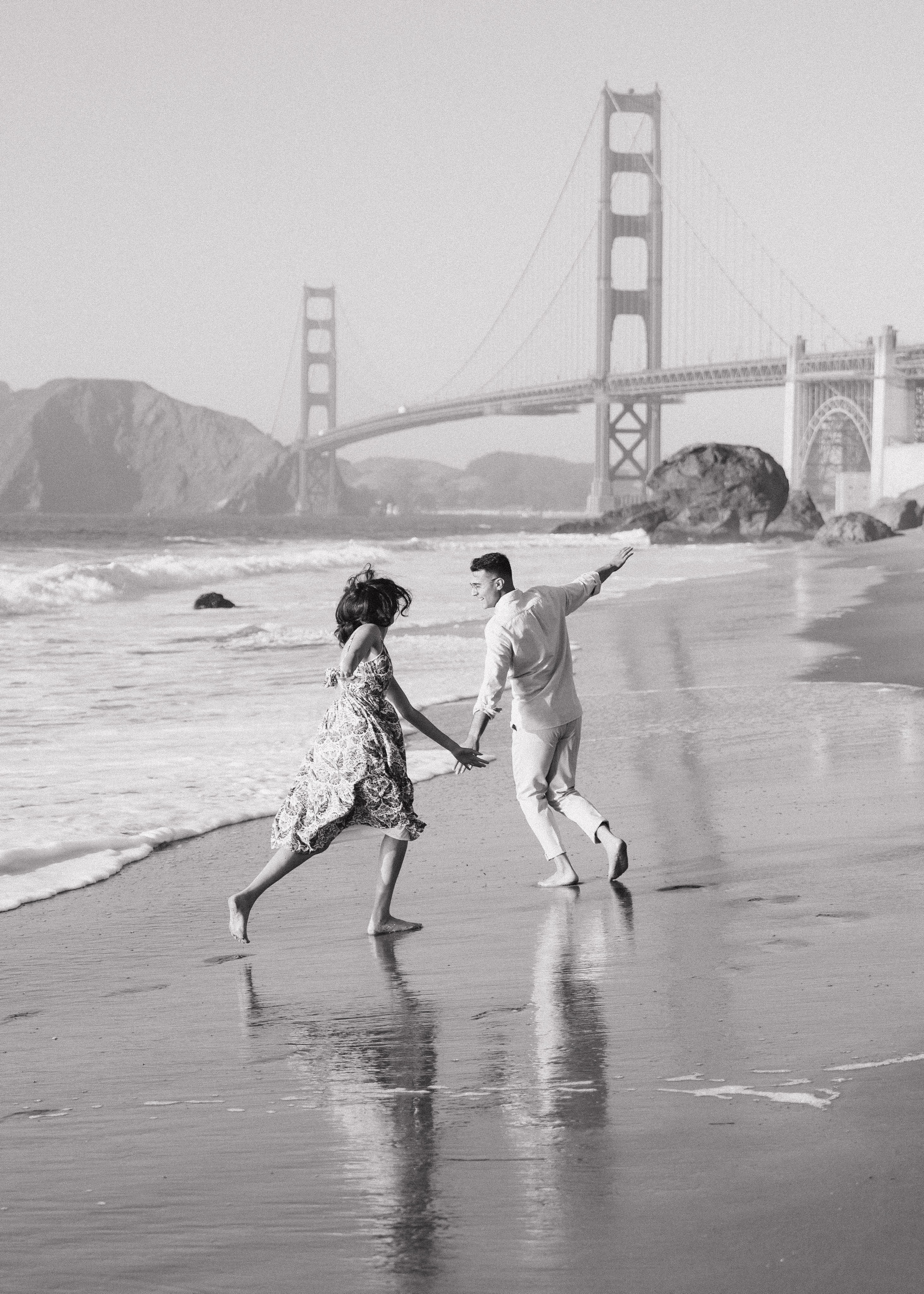 Engagement and Couple’s Photoshoot at Marshall’s Beach with iconic Golden Gate bridge view. Soulo Photography | San Francisco Bay Area Based Photographer