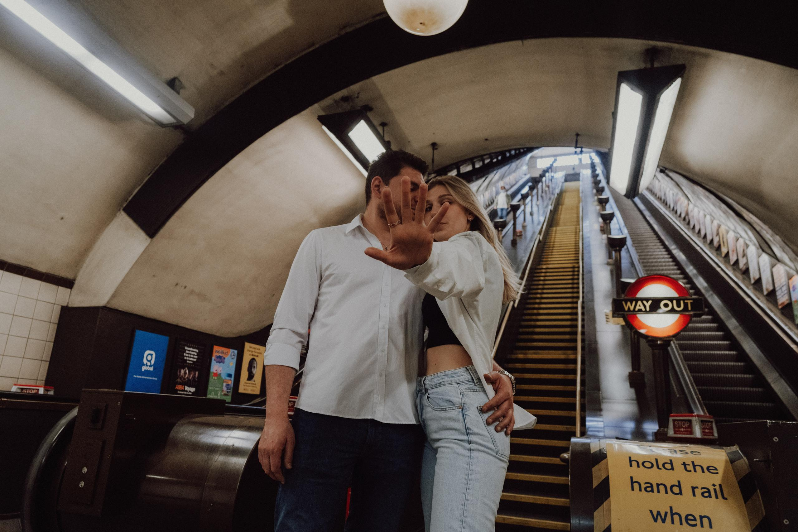 Engagement session in the tube|Bakerloo line. London portrait and family photographer