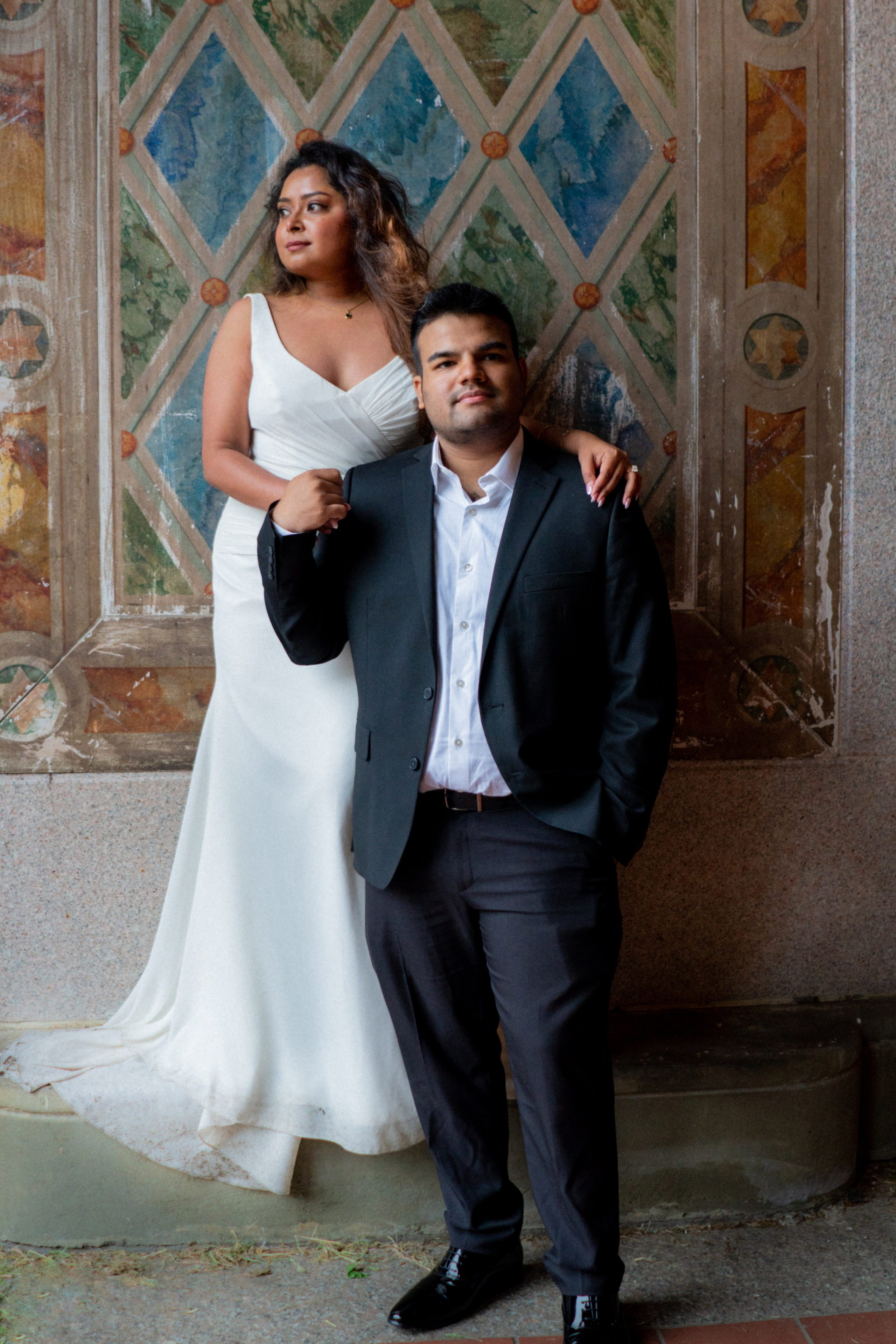 Flash photography of bride and groom dancing at a night party. Direct flash wedding photography NYC. High-energy party photos and editorial reception coverage.