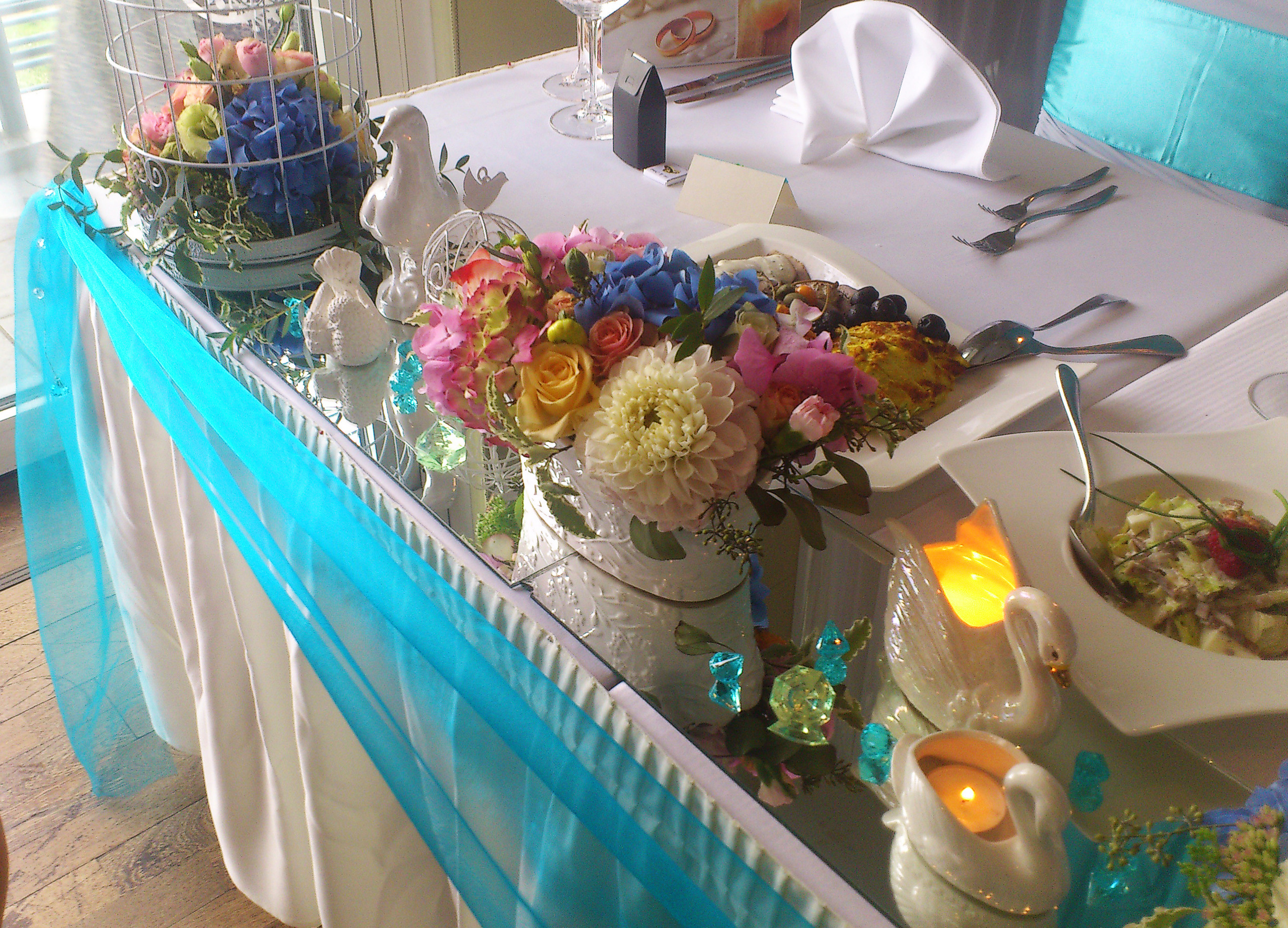 свадеба, декор столов, оформление банкетов, стол молодоженов, столы гостей, свечи, настольные композиции, бирюзовый