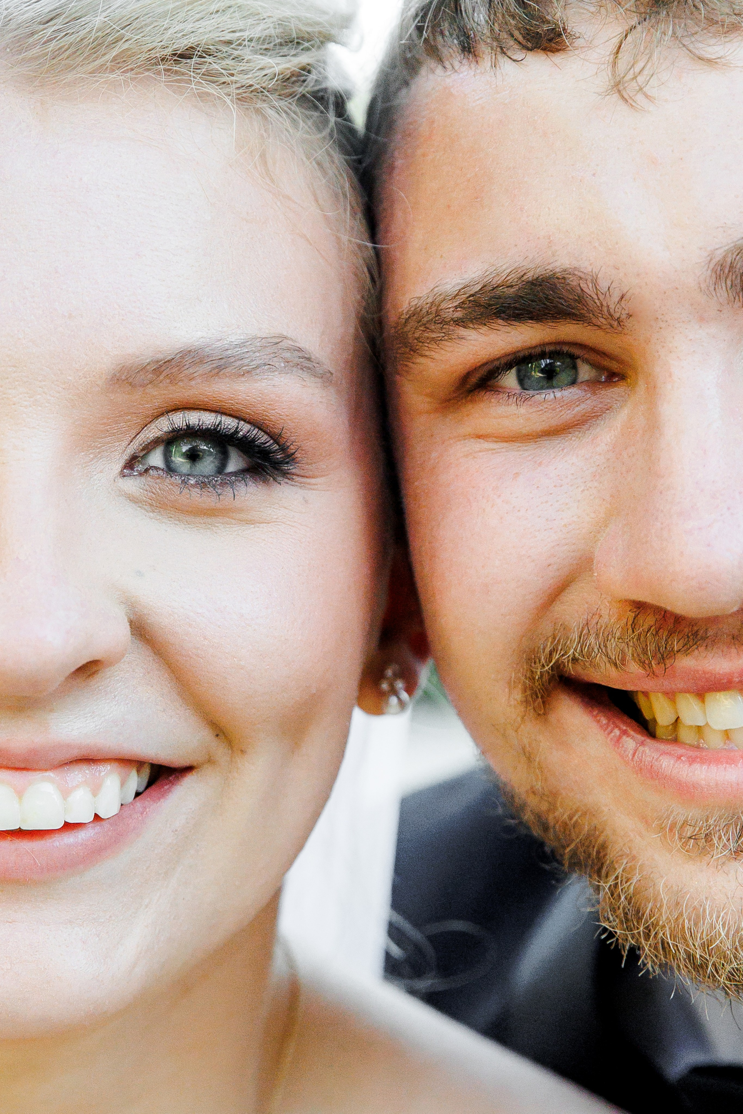 Close portrait of groom and bride during their destination wedding in Spain 