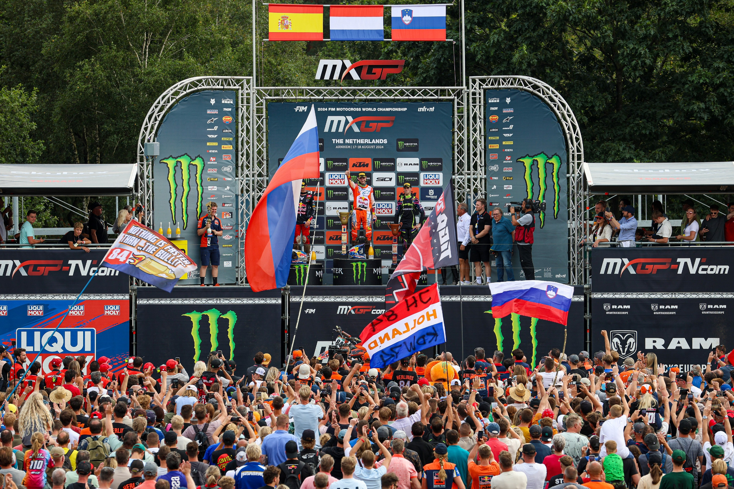 Podium celebrations Jeffrey Herlings home race in MXGP of The Netherlands, Arnhem Motocross World Championship