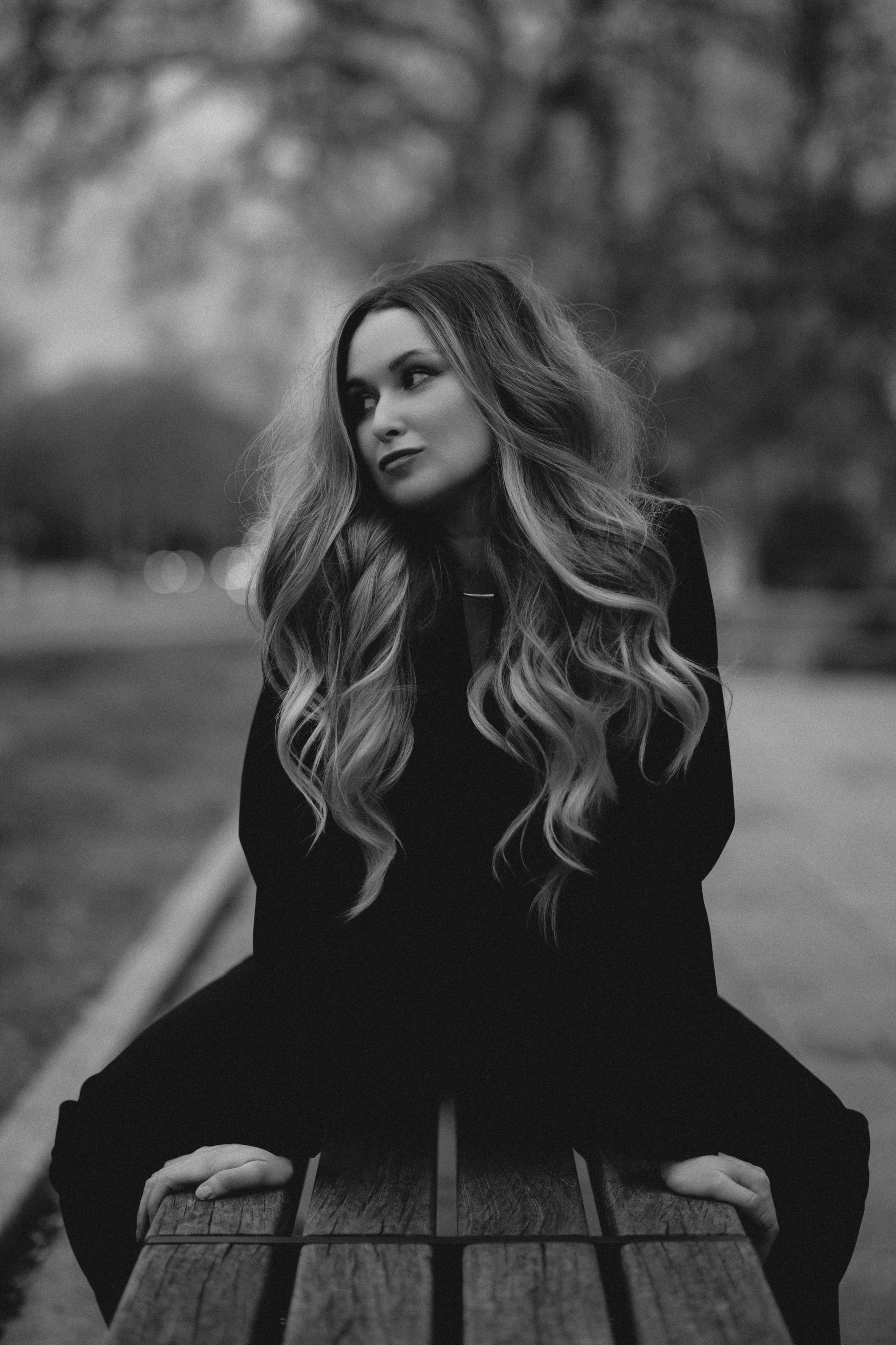 Black&White city walk. Woman in Heels&Black suit. Cinematic Portrait Photography. Kristina Kozheltsova- Soulful Portrait&Lifestyle&Love Story Photographer in Leipzig, Germany