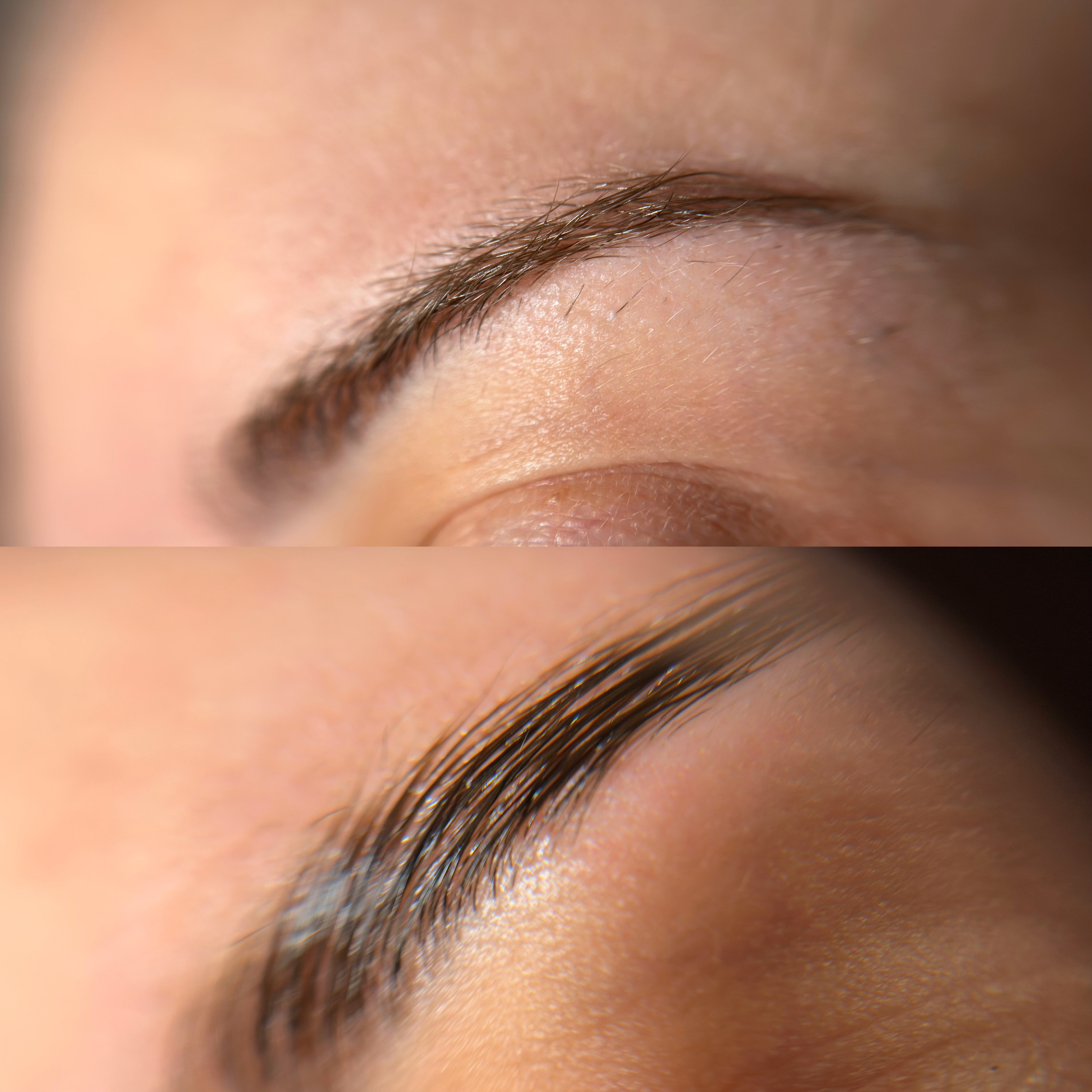 „Stilizare profesională a sprâncenelor prin pensat, vopsire și laminare pentru un aspect definit, armonios și natural. Ideal pentru evidențierea trăsăturilor feței.”