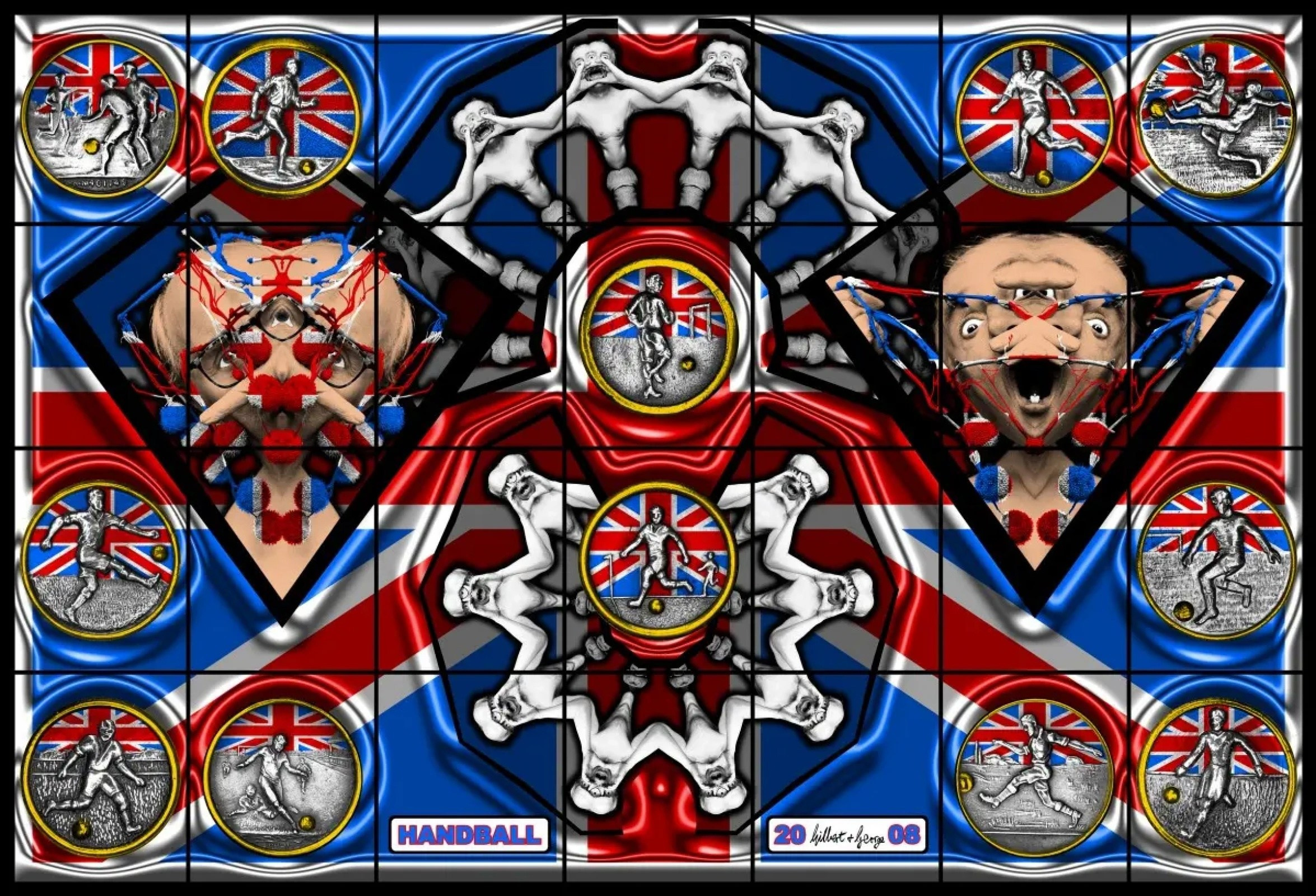 Это произведение входит в серию Jack Freak Pictures, созданную в 2008 году. Работа размером 302 x 444 см представляет собой яркую композицию с использованием британской символики, включая флаг и медали, и отражает темы национальной идентичности и современного общества.