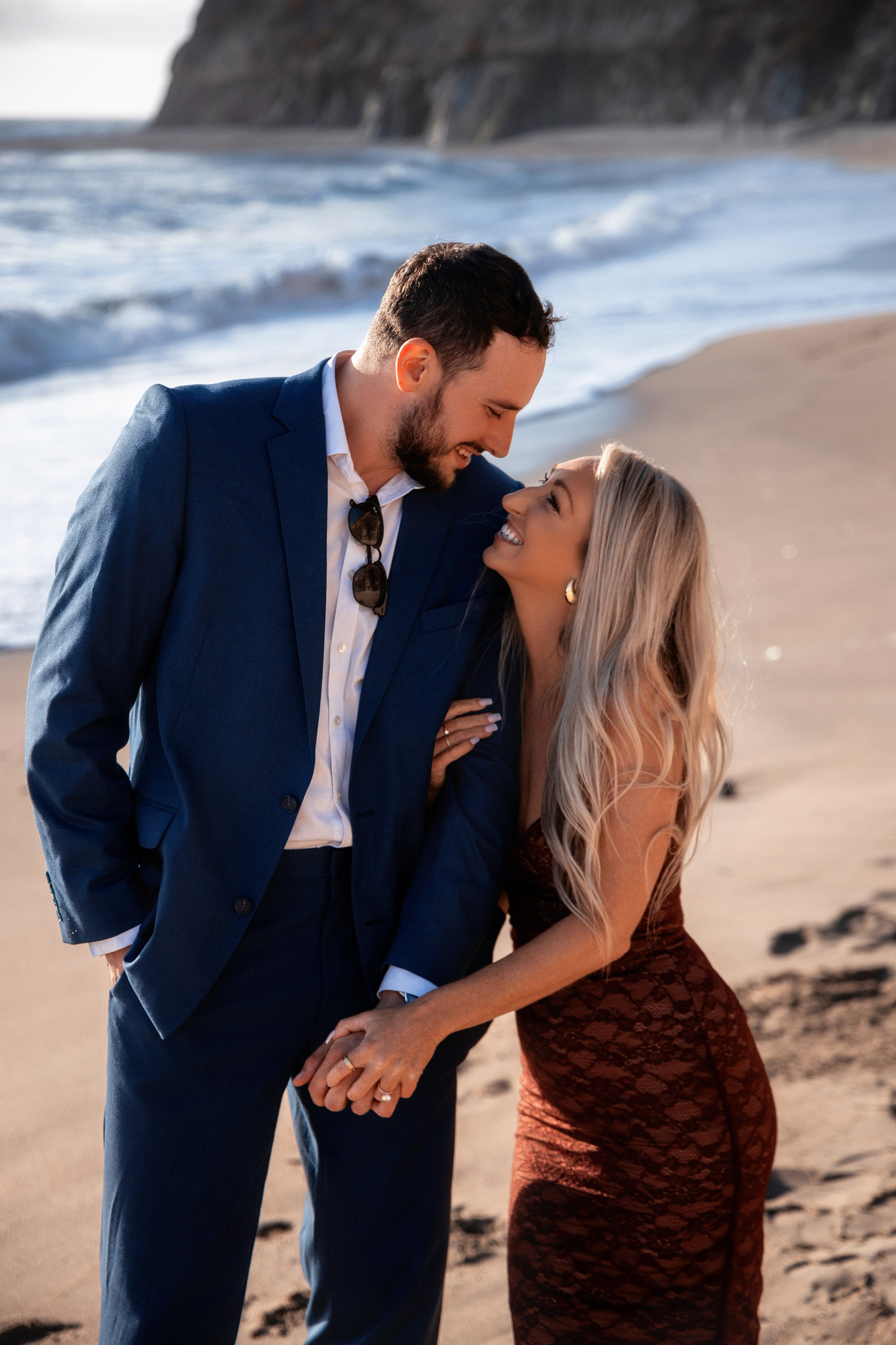Happy couple after the proposal in a scenic Bay Area location