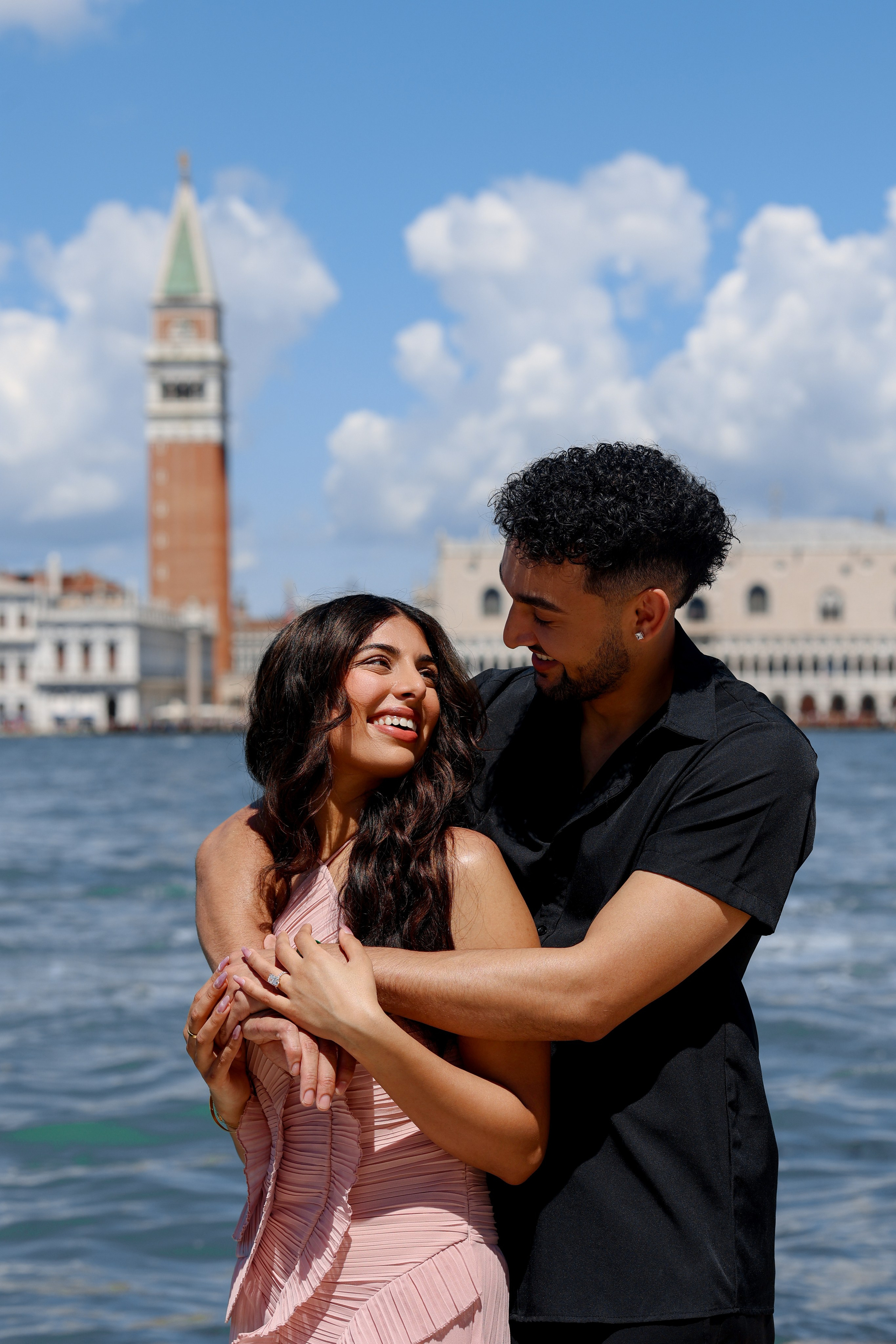 Happy couple after proposal in Venice