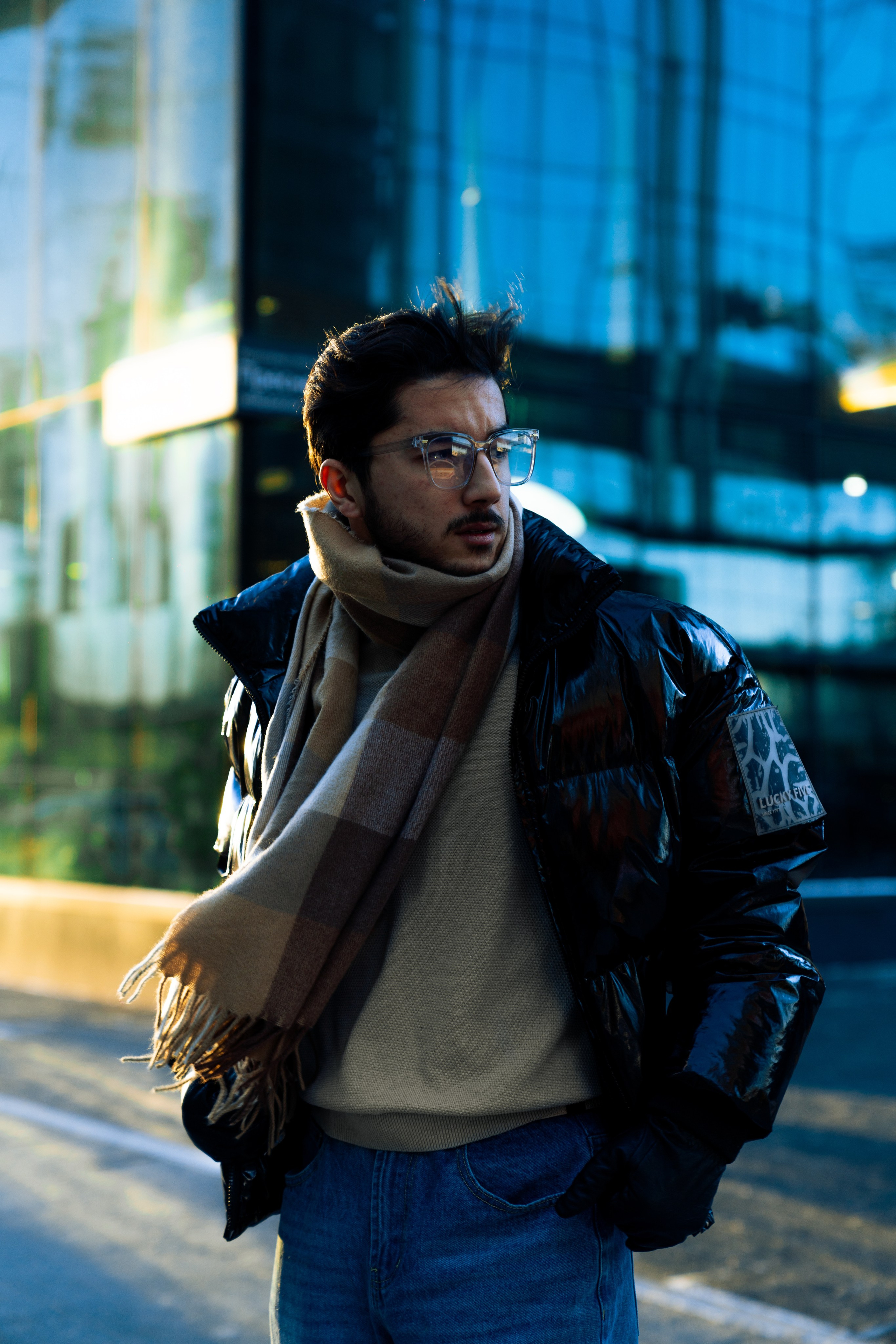 Male portrait on the background of Moscow city. Photographer in Uzbekistan and Samarkand Djasur Marupov