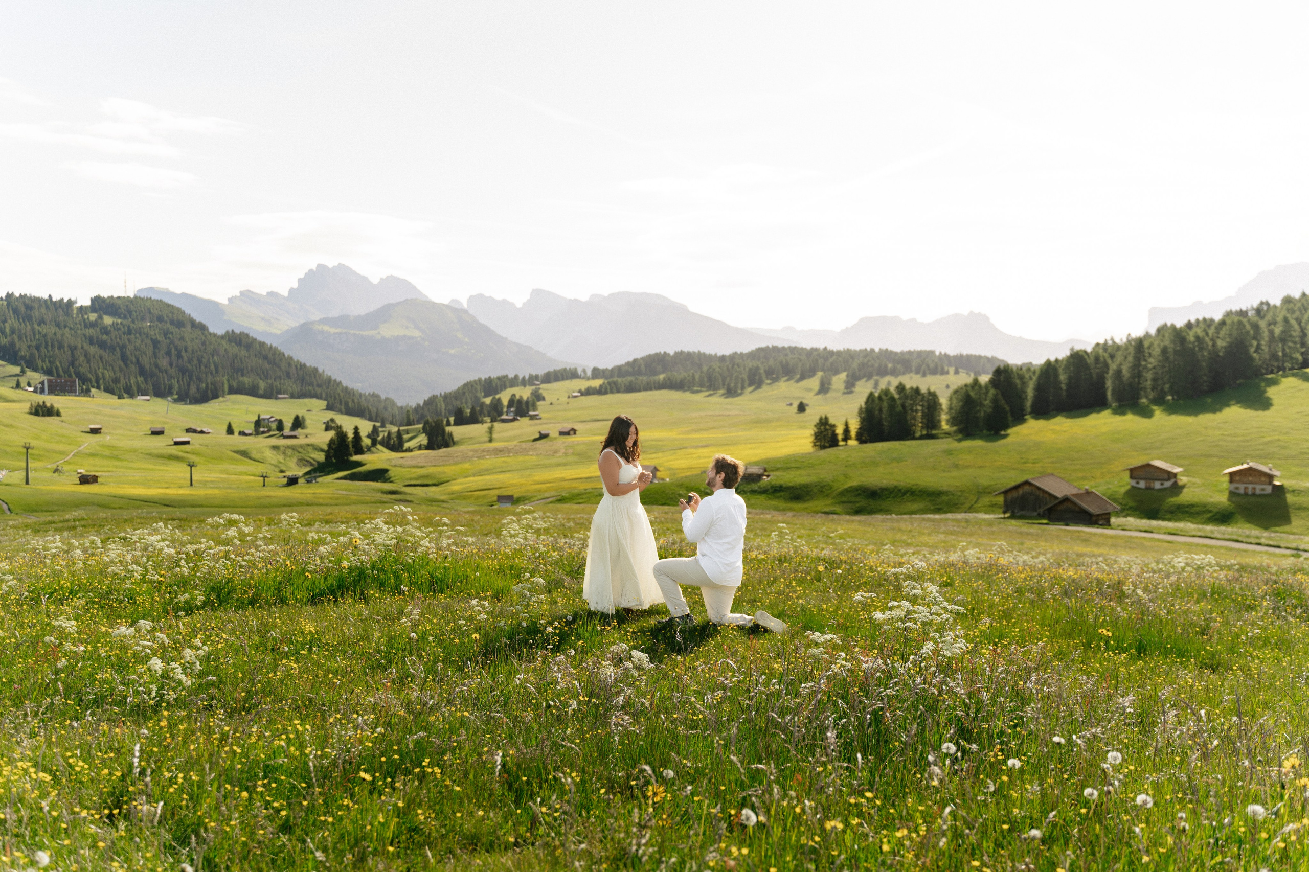 Emotional engagement at Alpe di Siusi surrounded by the stunning Dolomites.