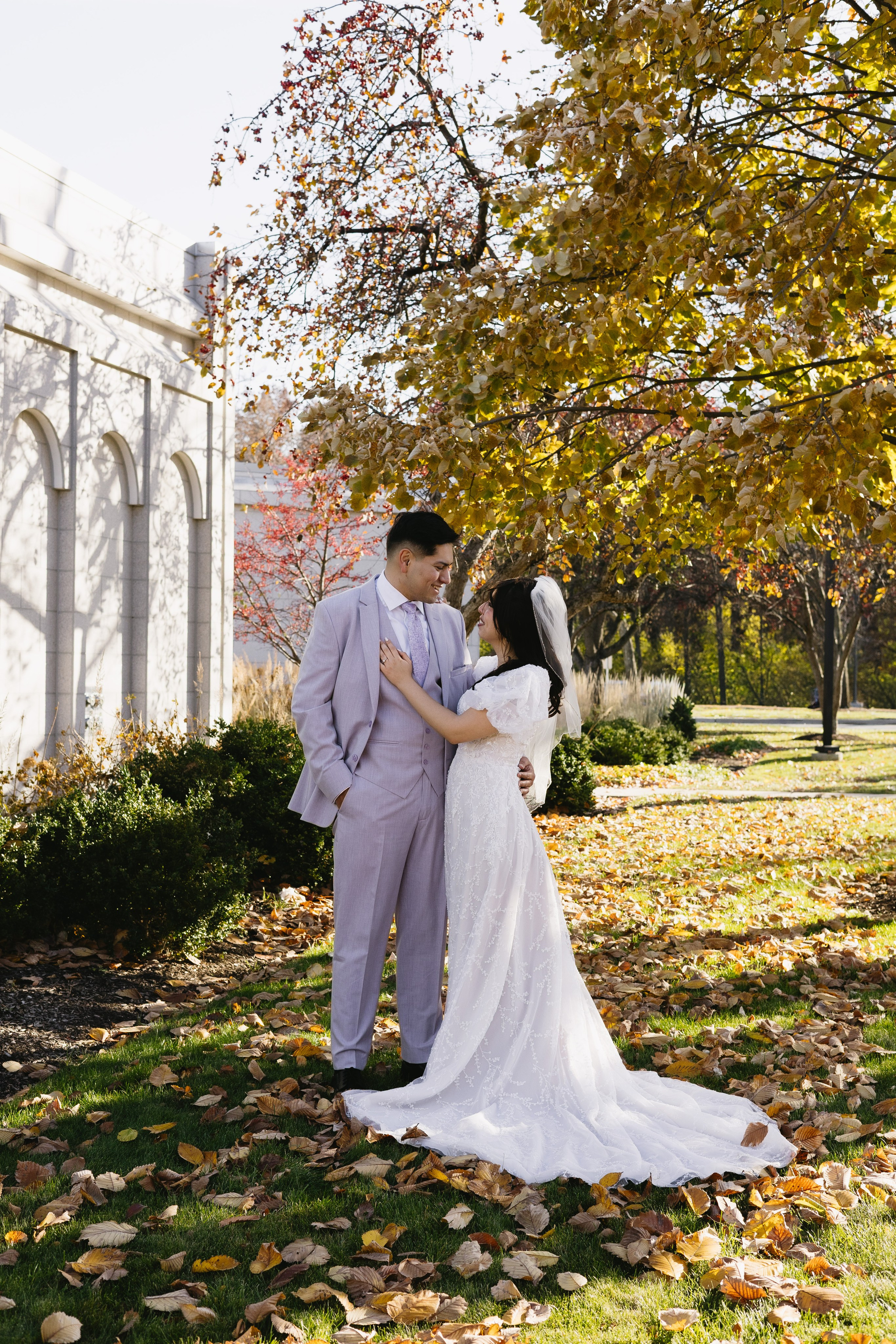 Natural wedding portraits in a Chicago park, candid and emotional
